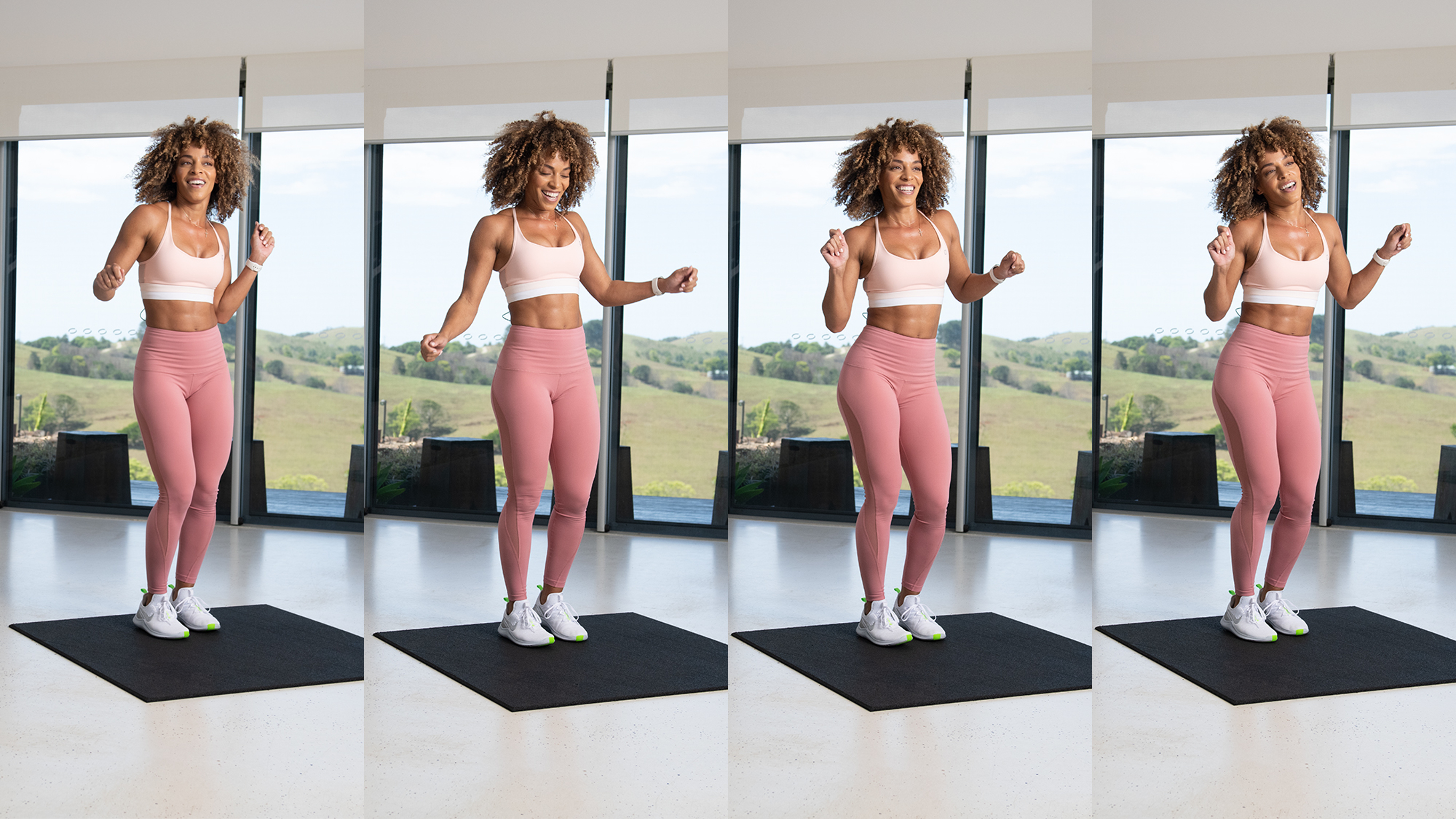 Ashley Joi dances in between exercise sets.