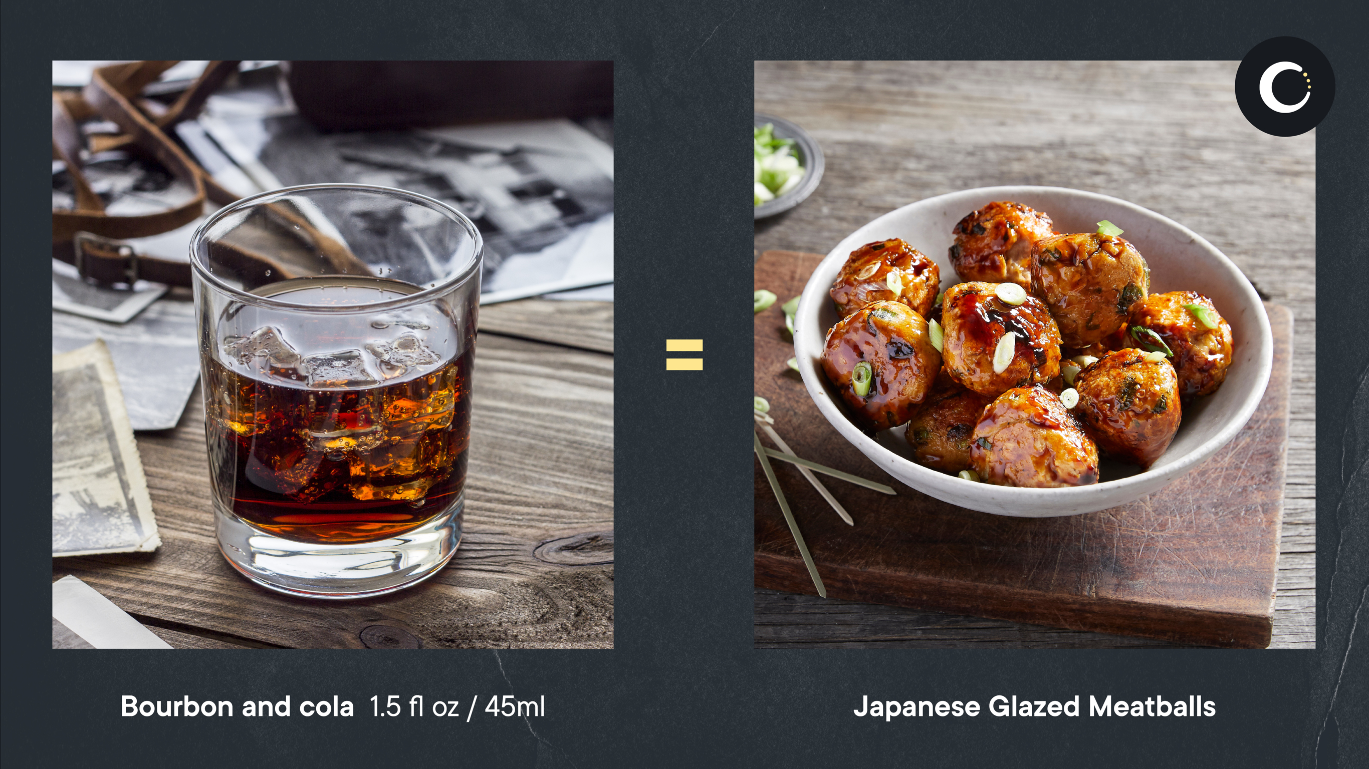 A bourbon & cola mixed drink contains roughly the same amount of calories as Centr's Japanese Glazed Meatballs (185 calories).