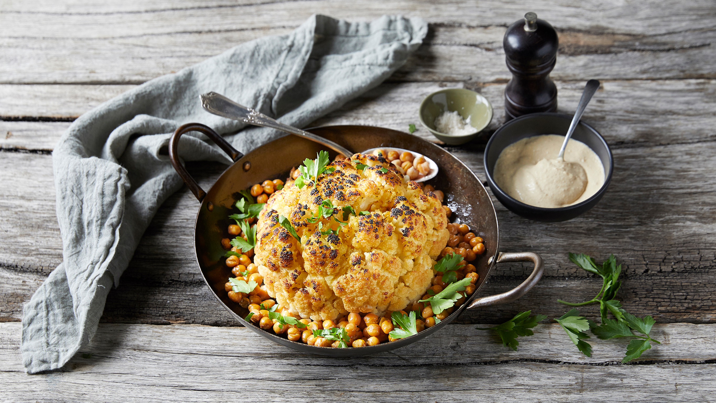 Whole Roasted Cauliflower from the Centr meal plan, which makes a fantastic vegan side or main for Christmas.