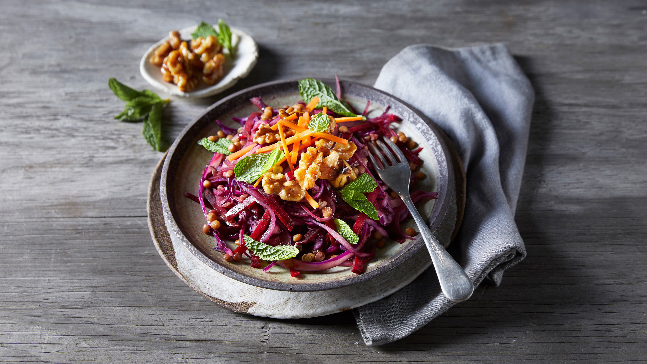 Beets & Cabbage Slaw with Maple Walnuts