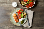 Seared Salmon with BBQ Veg & Mint Yogurt