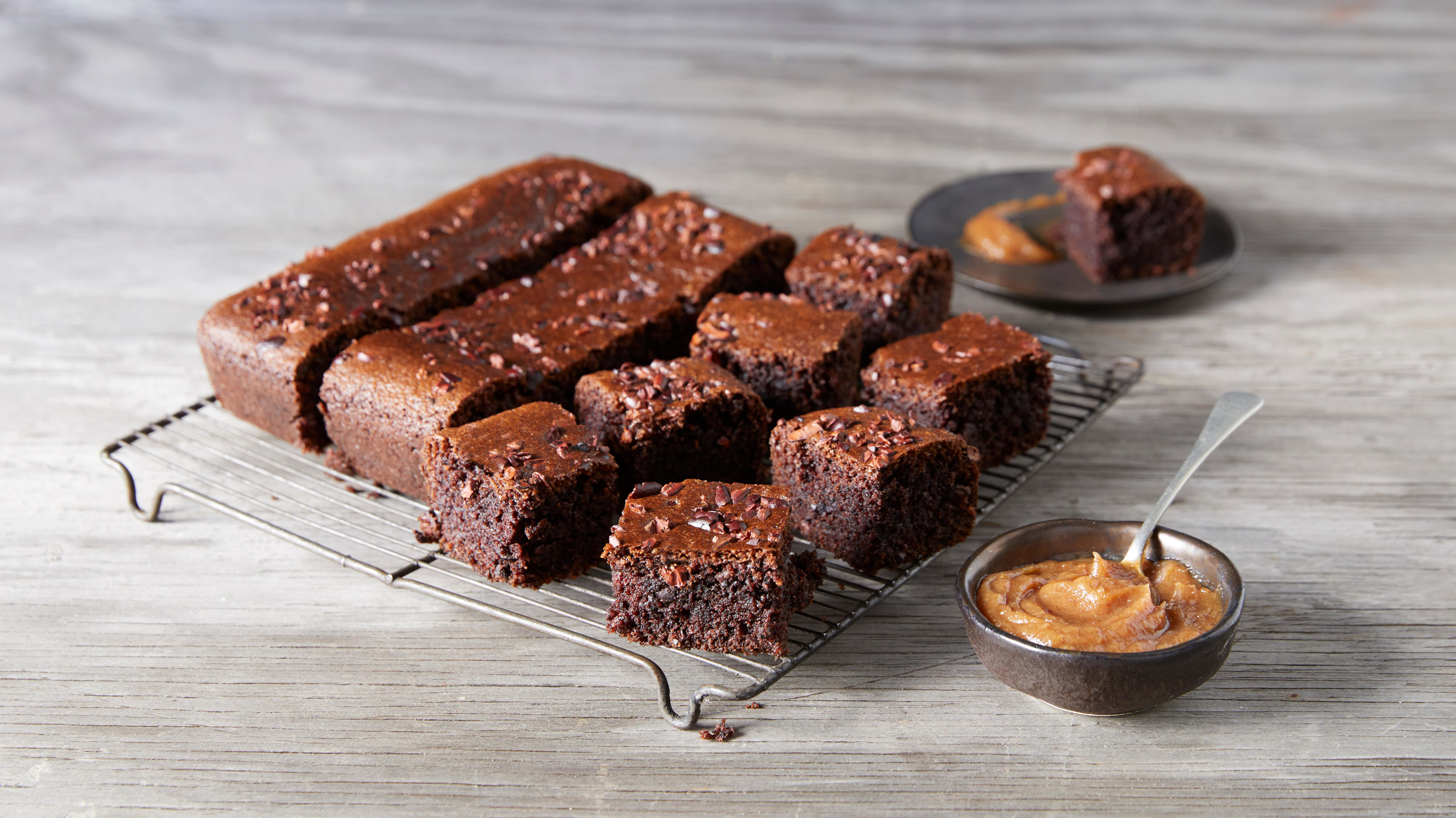 Dan Churchill's Double Chocolate Brownies with Caramel Sauce for Valentine's Day.