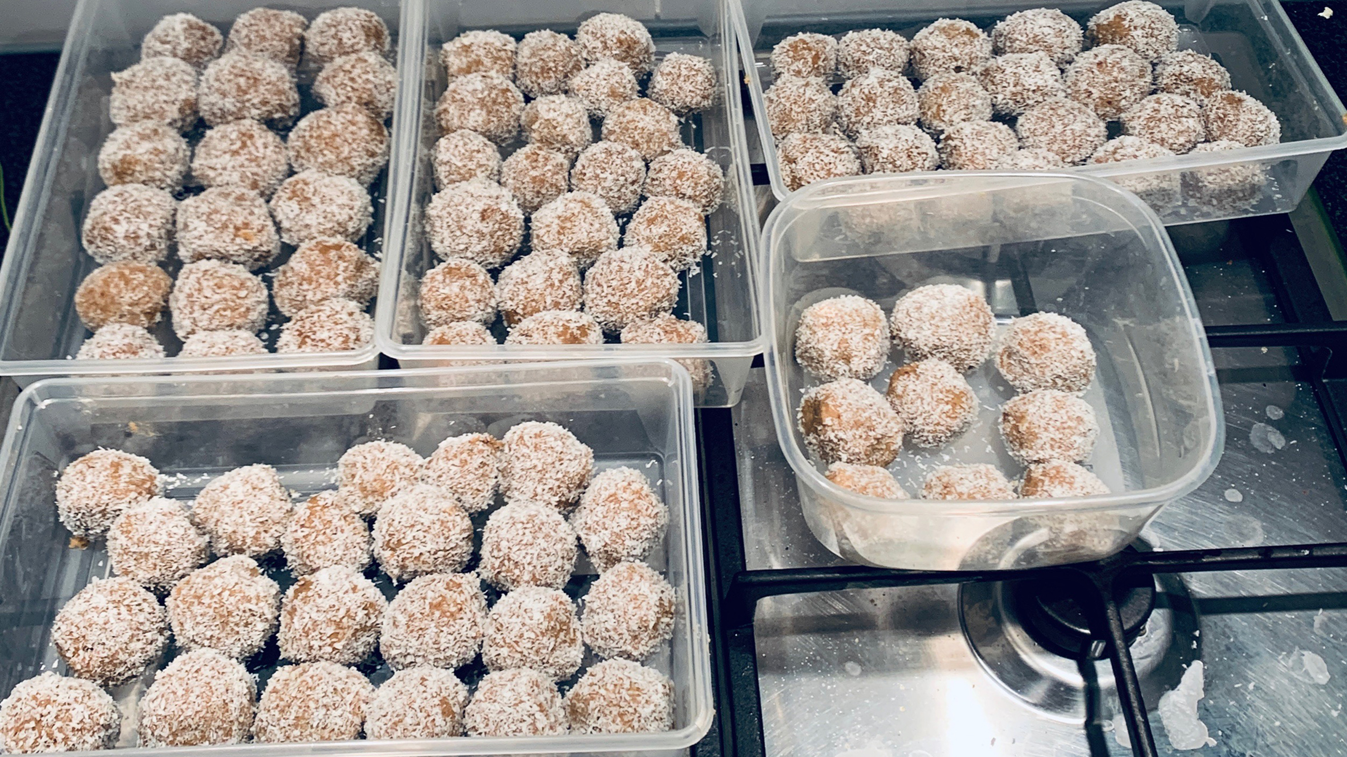 Robert's tubs filled with Centr's Carrot Cake Bliss Balls.