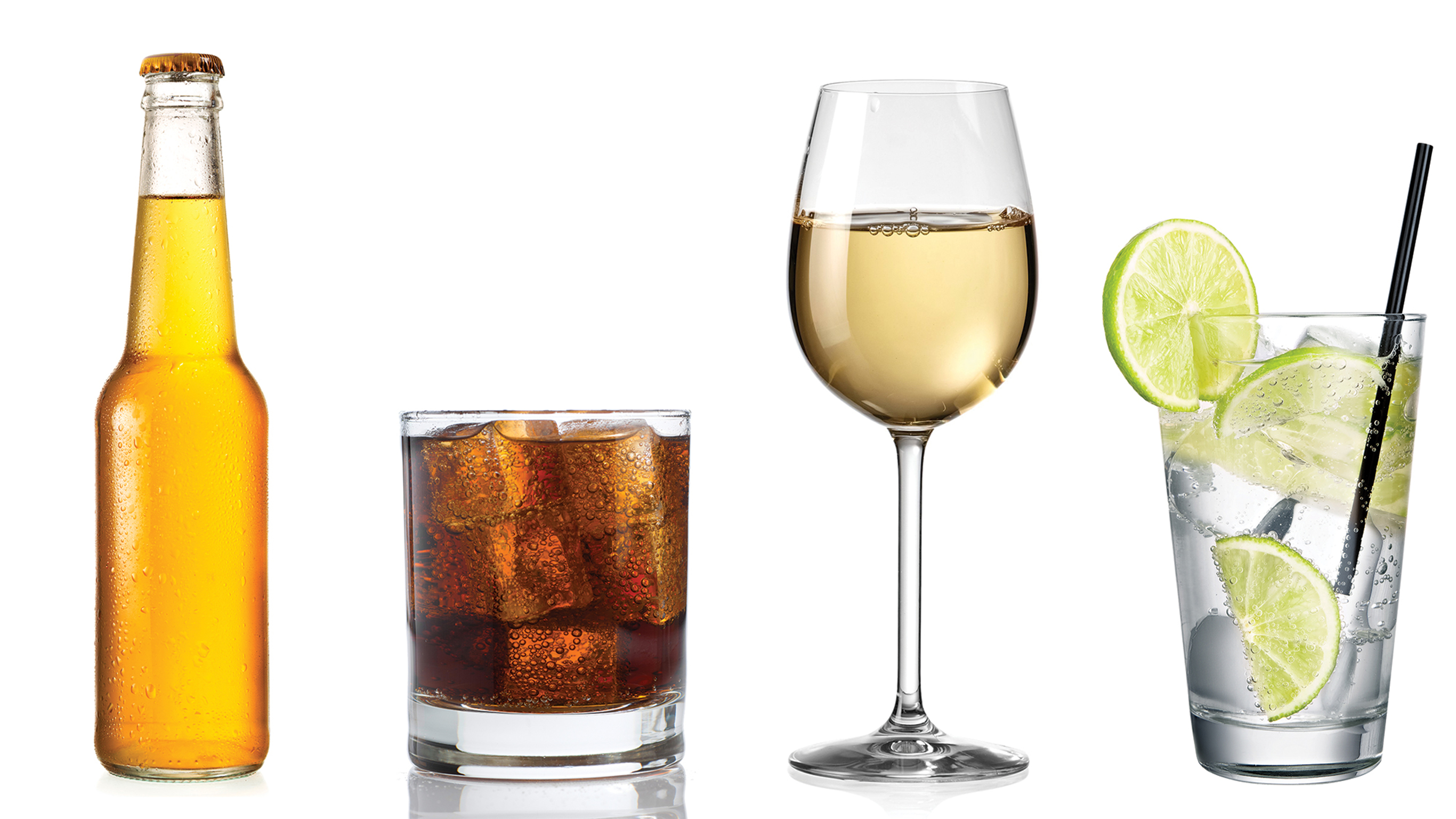 A selection of high and low calorie alcoholic drinks.
