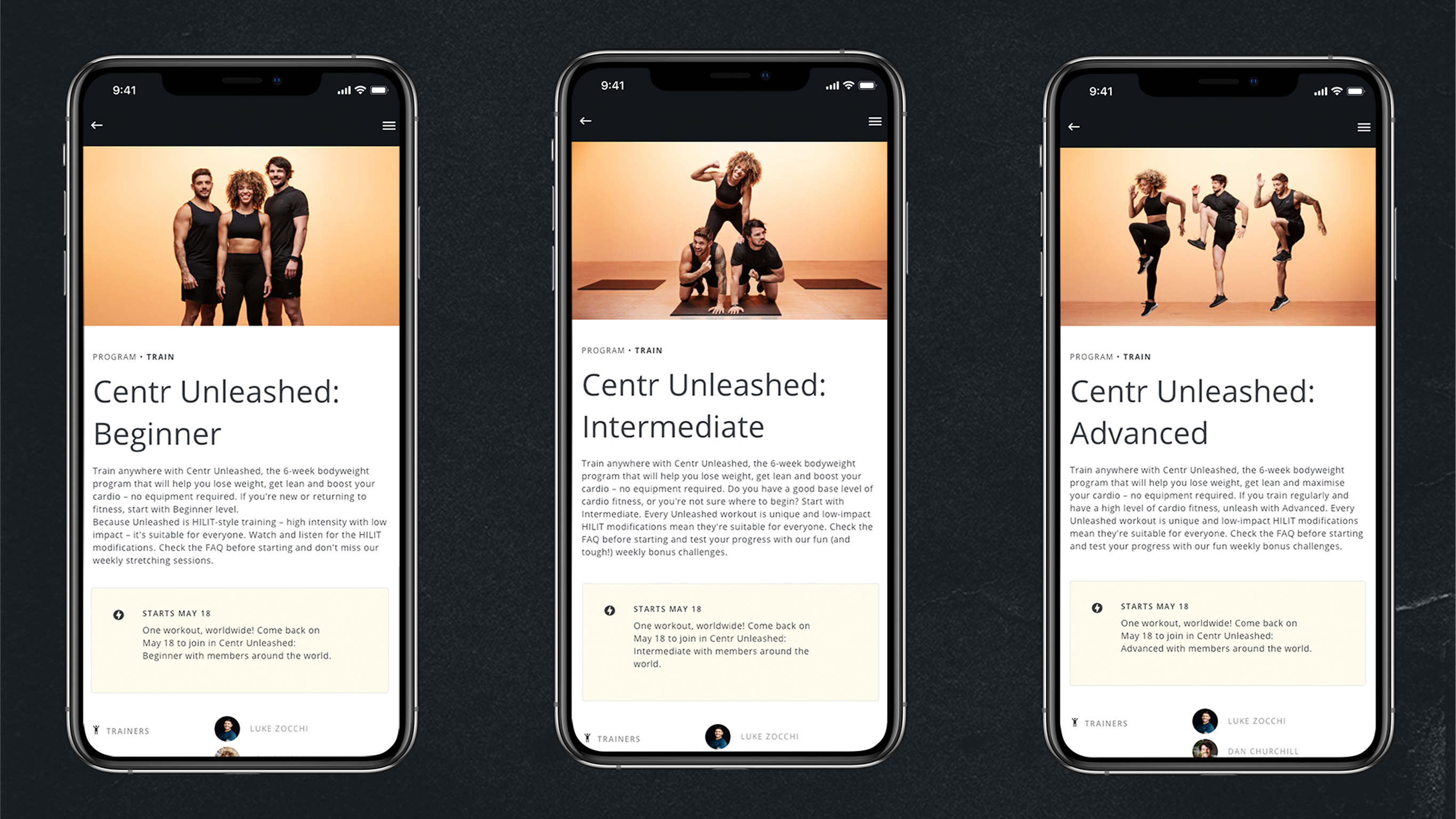 Examples of the Centr app user interface.