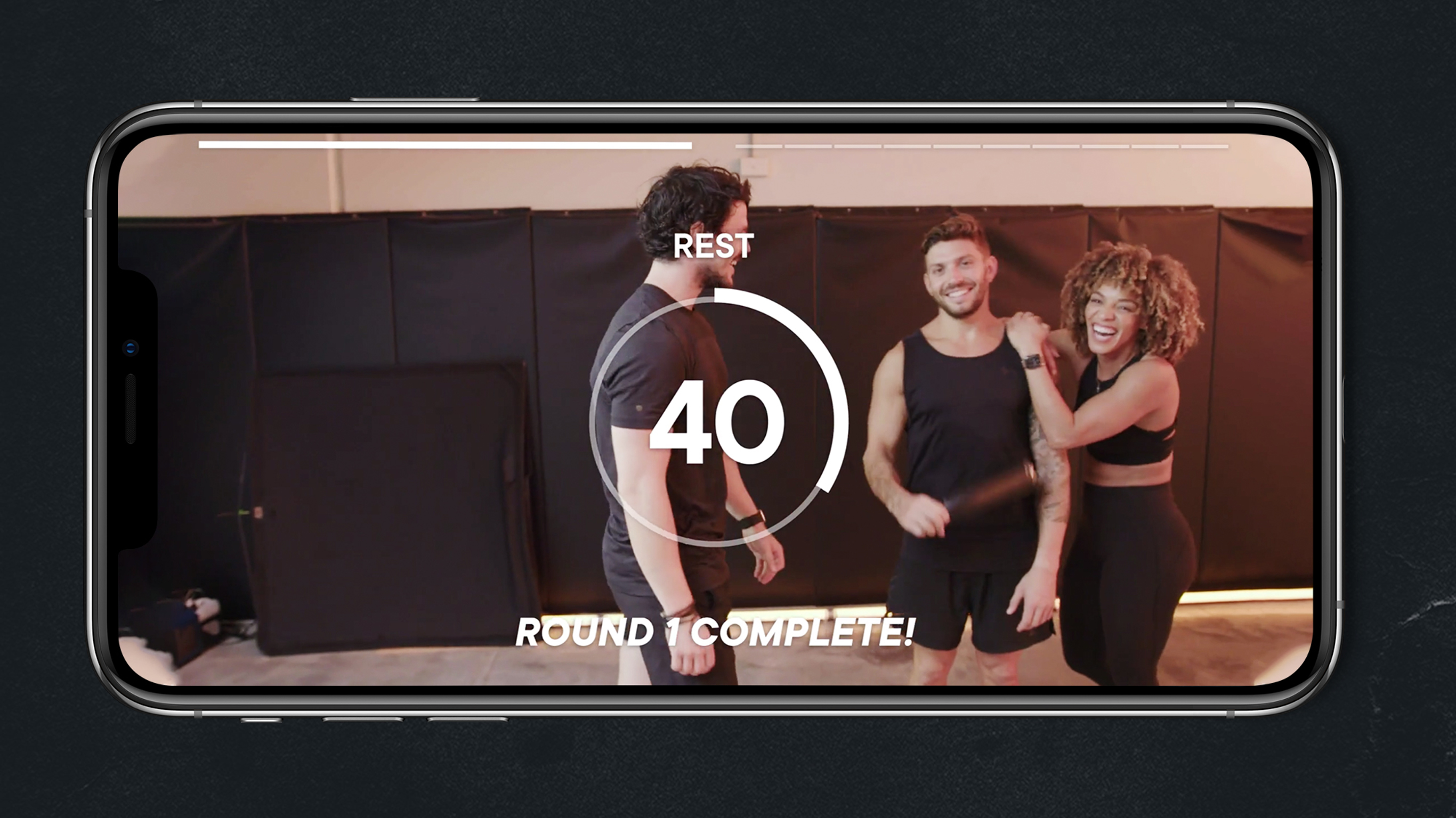 An example of the Centr app user interface during Centr Unleashed workout rest periods.
