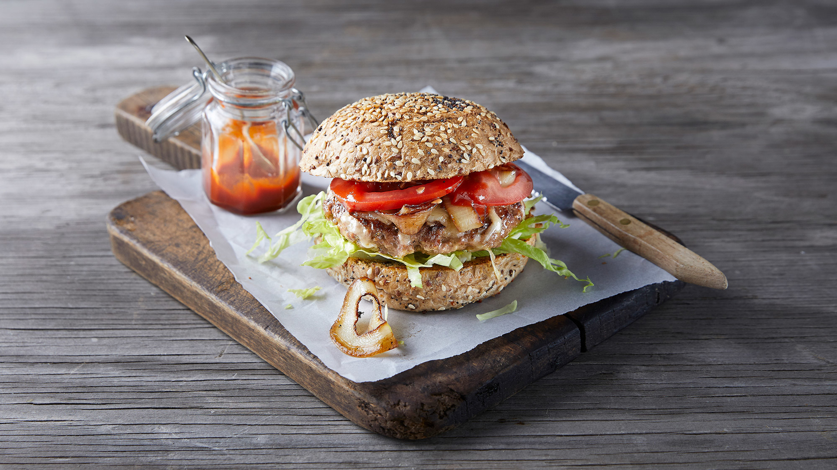 Centr's classic Beef Burger with Salad is a healther way to do burgers.