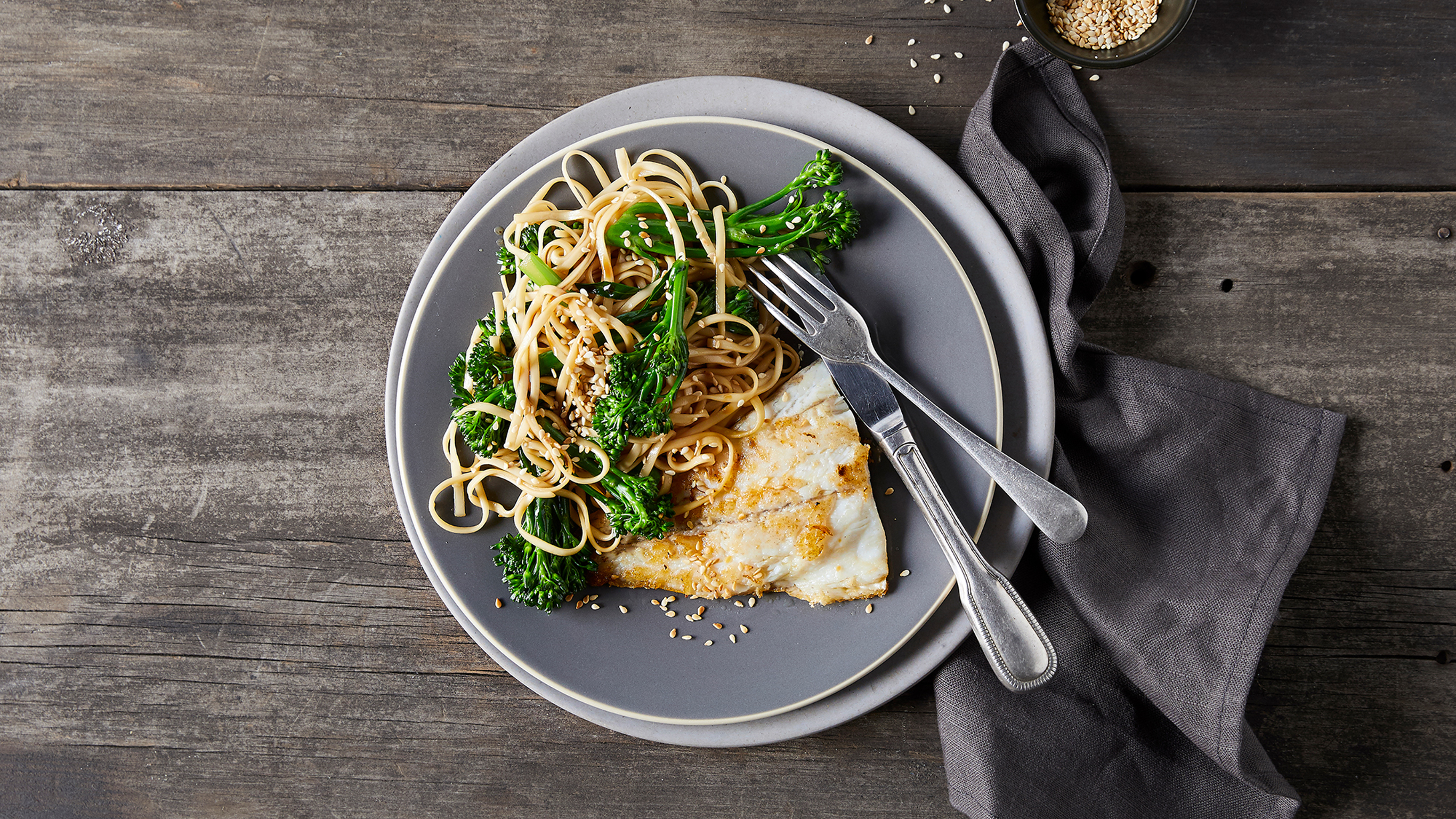 Grilled Fish, Broccolini & Noodles