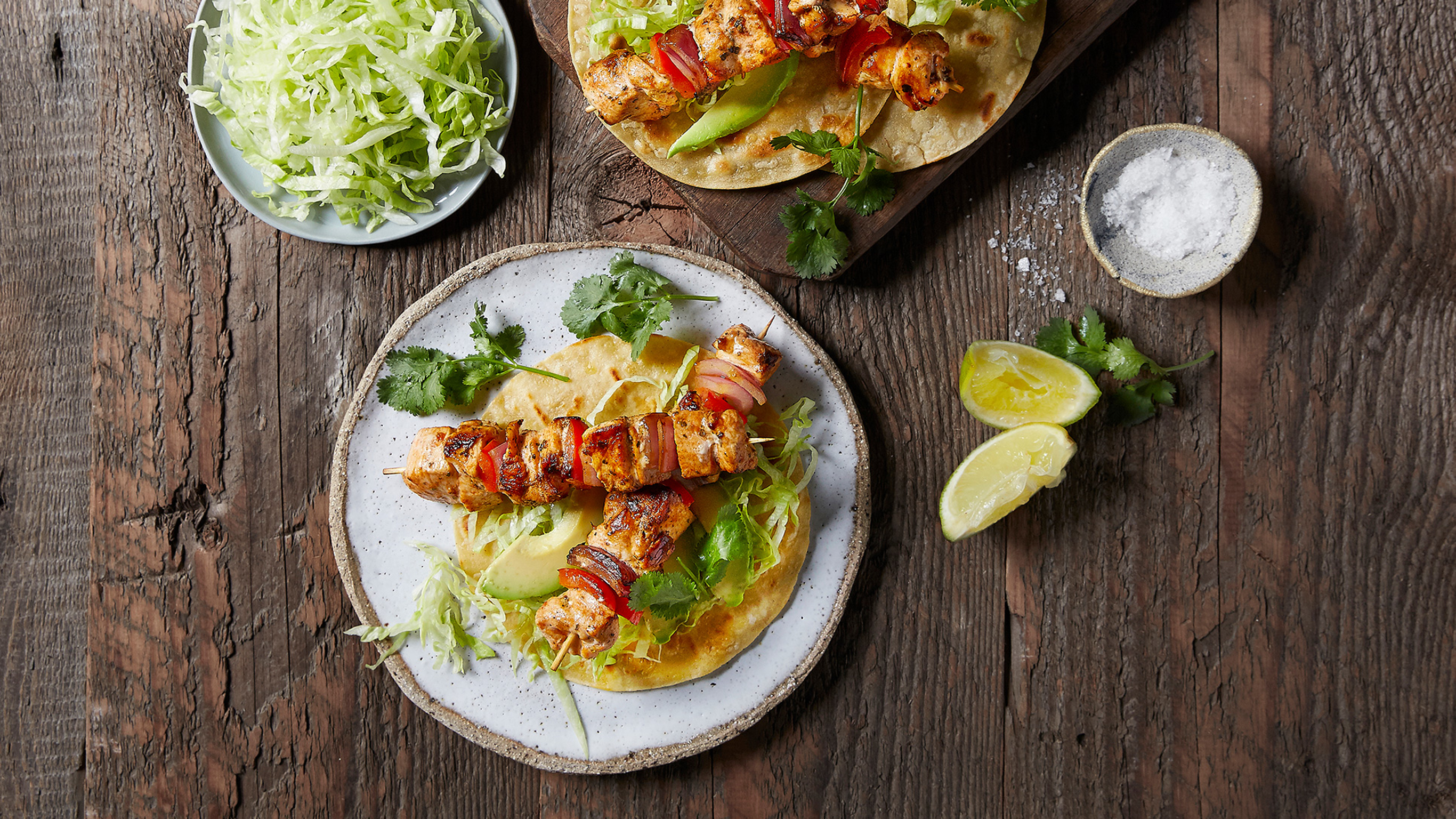 Chicken Fajita Skewers with Tortillas