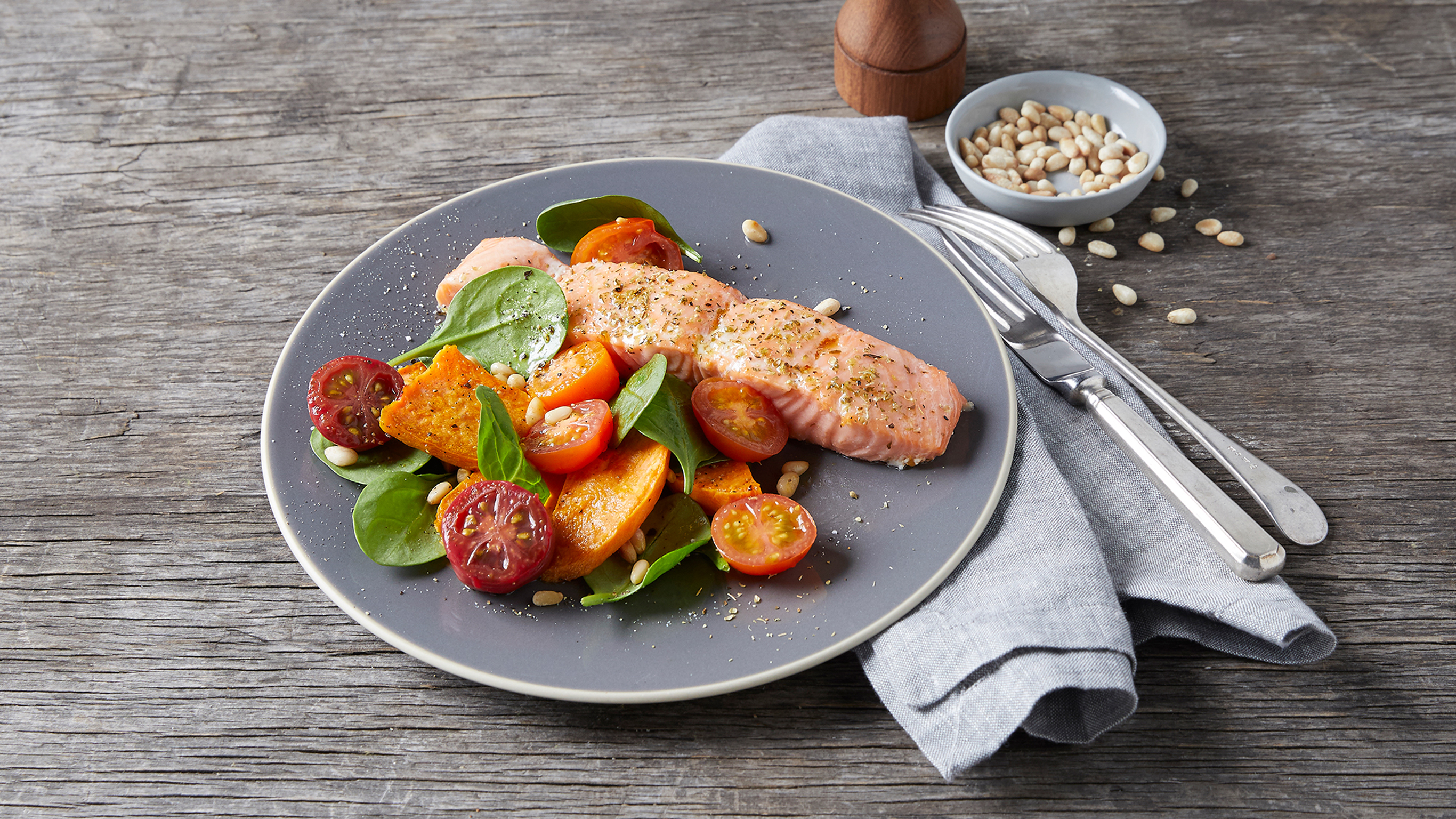 Baked Salmon with Sweet Potato Salad