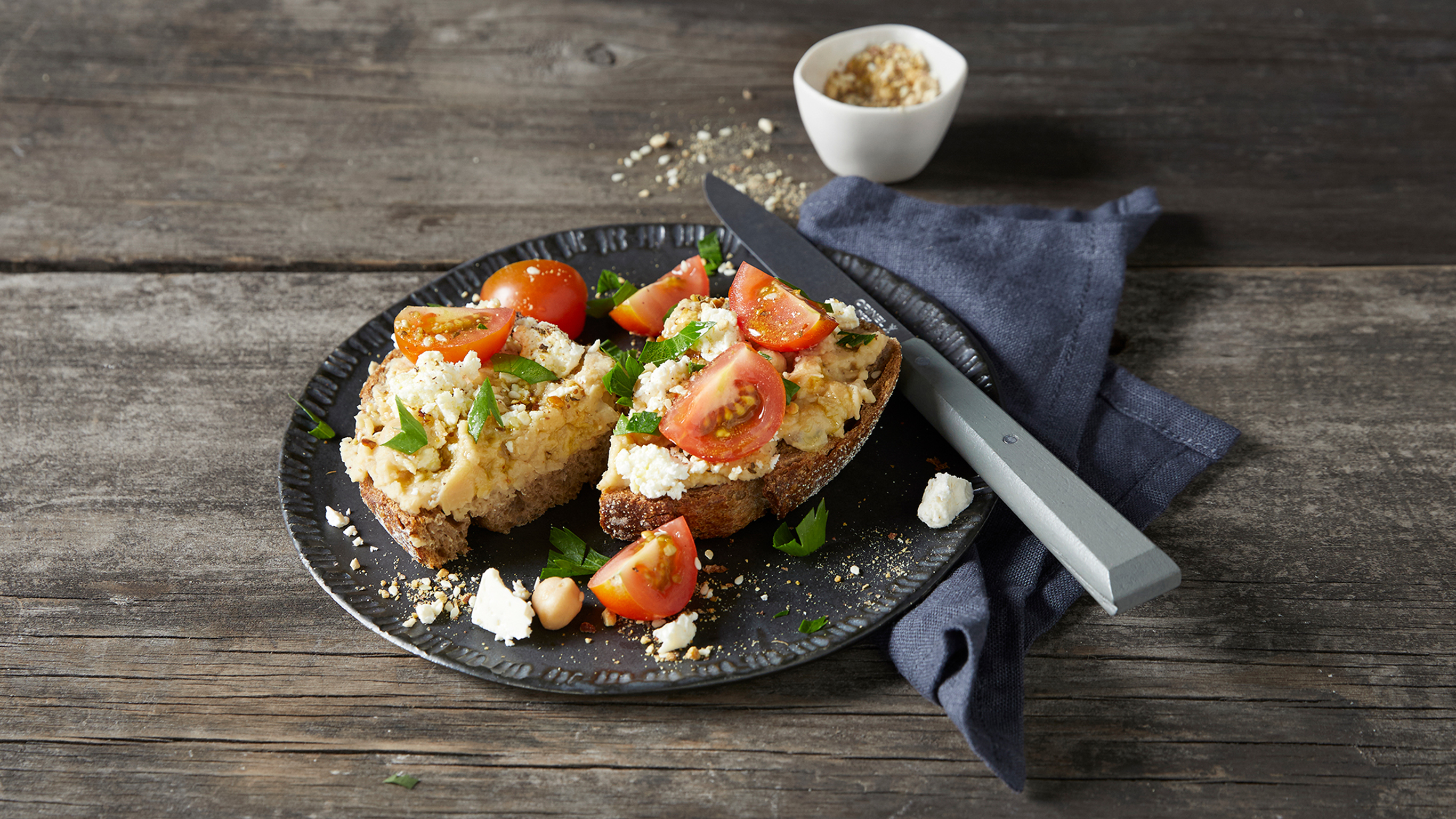 5-minute Smashed Chickpea, Feta & Tomato Toast