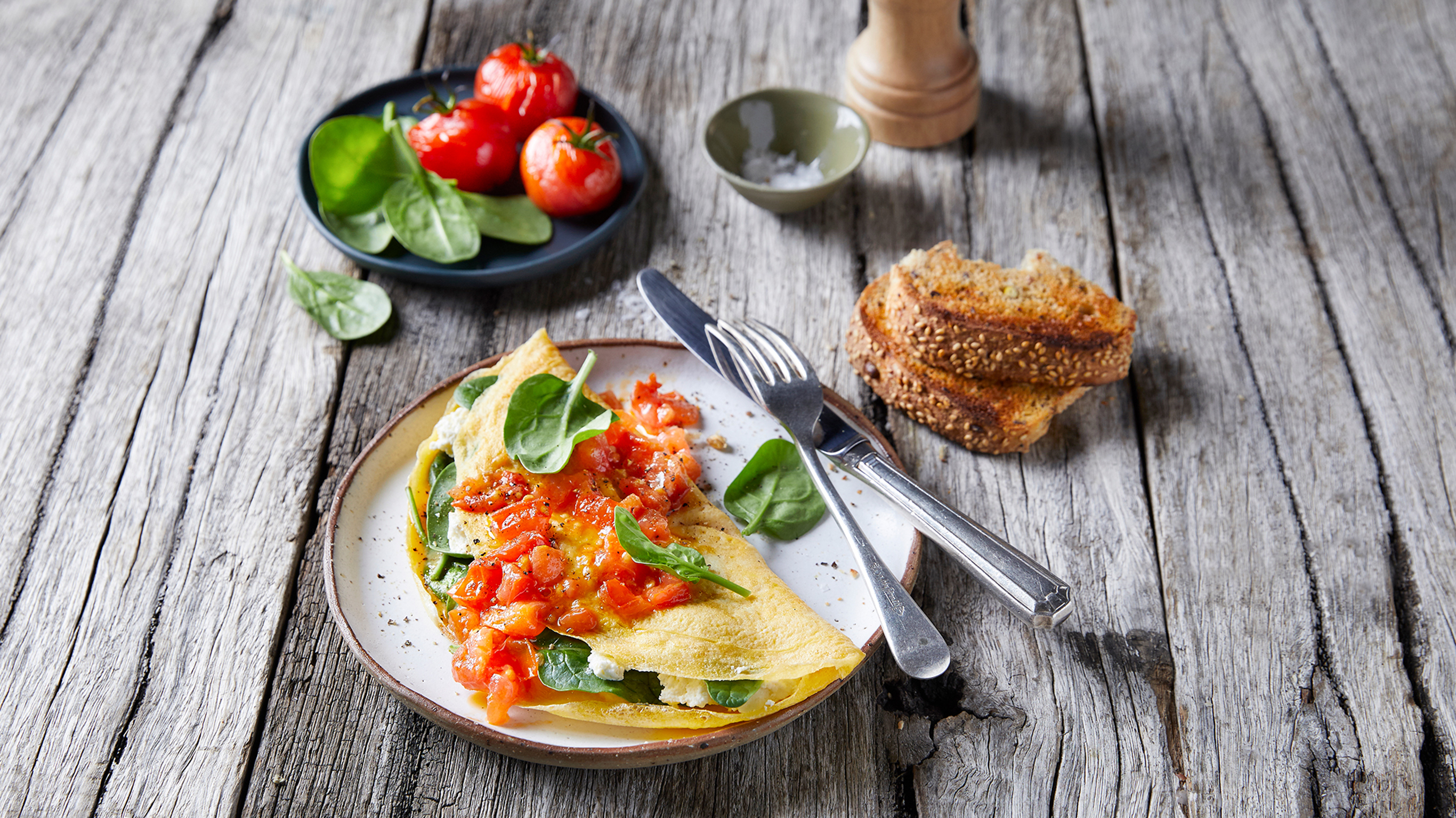 10-minute Ricotta Omelette with Garlic Tomatoes