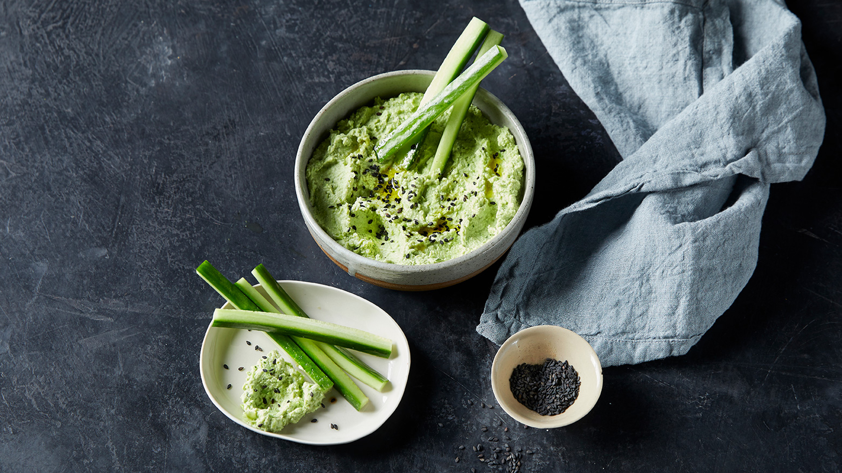 Edamame Hummus & Cucumber Sticks