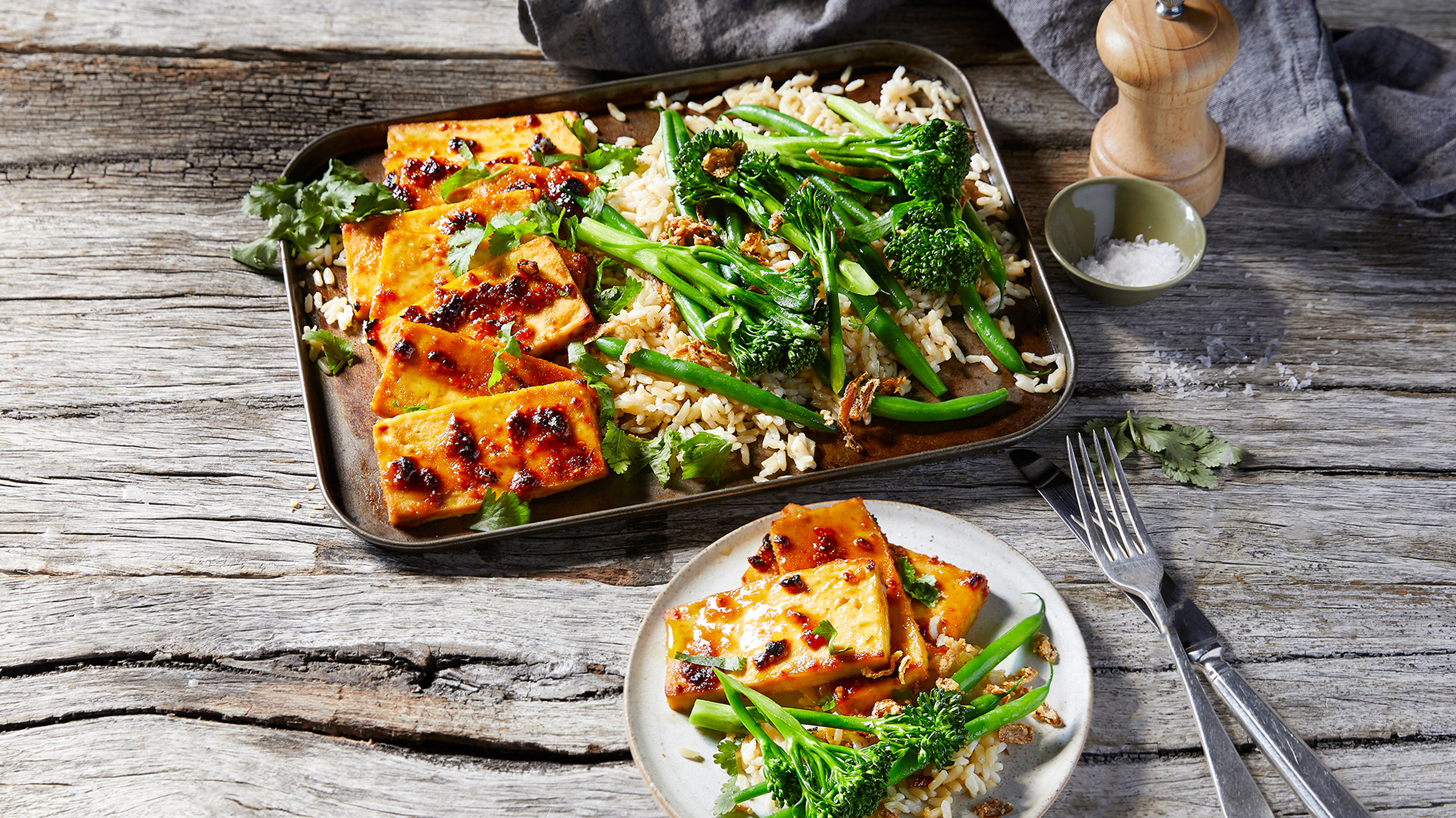 Sweet Chilli Glazed Tofu with Greens