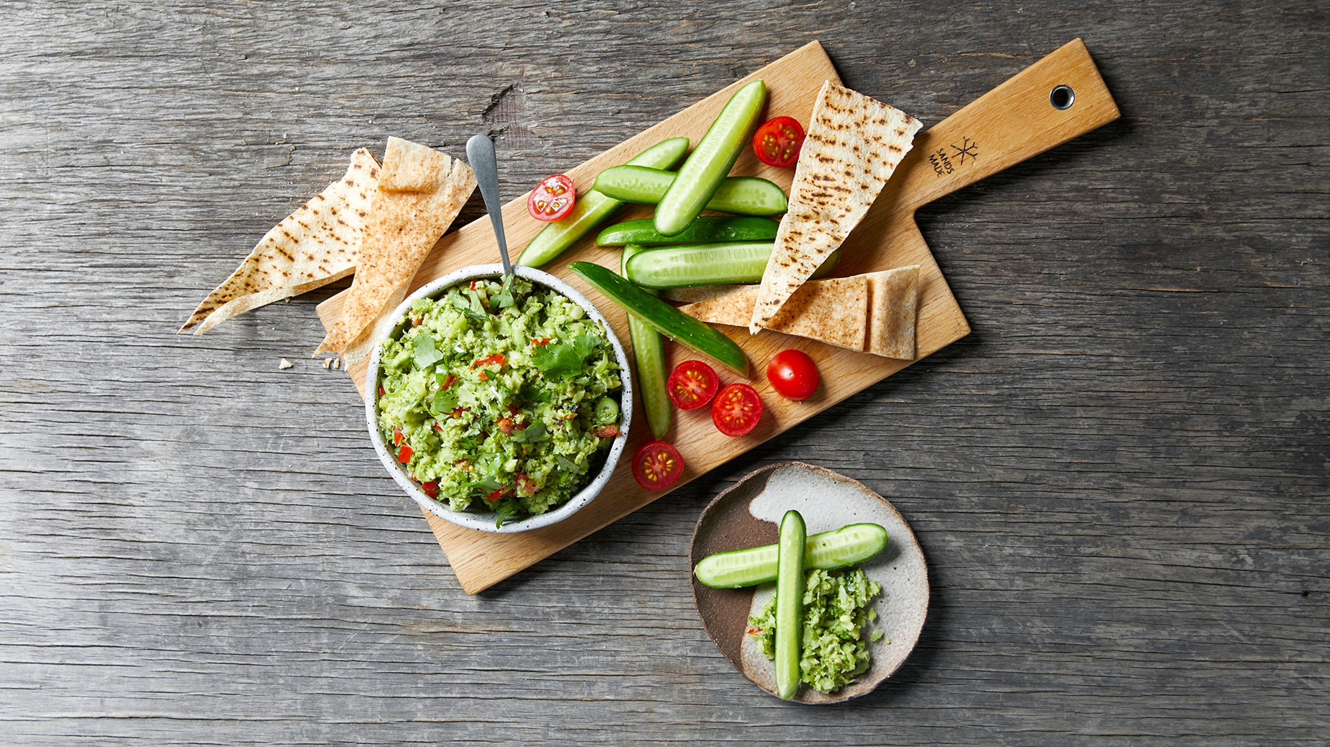 Broccomole with Pita Chips