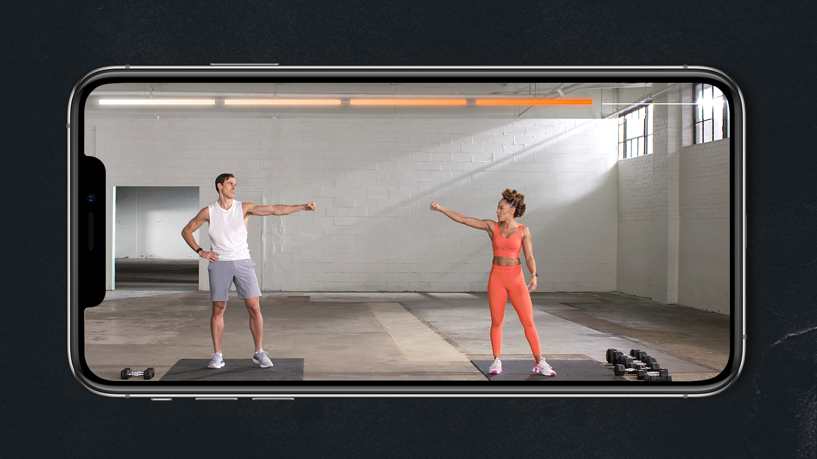 A Centr workout with Ashley Joi as it looks on mobile.