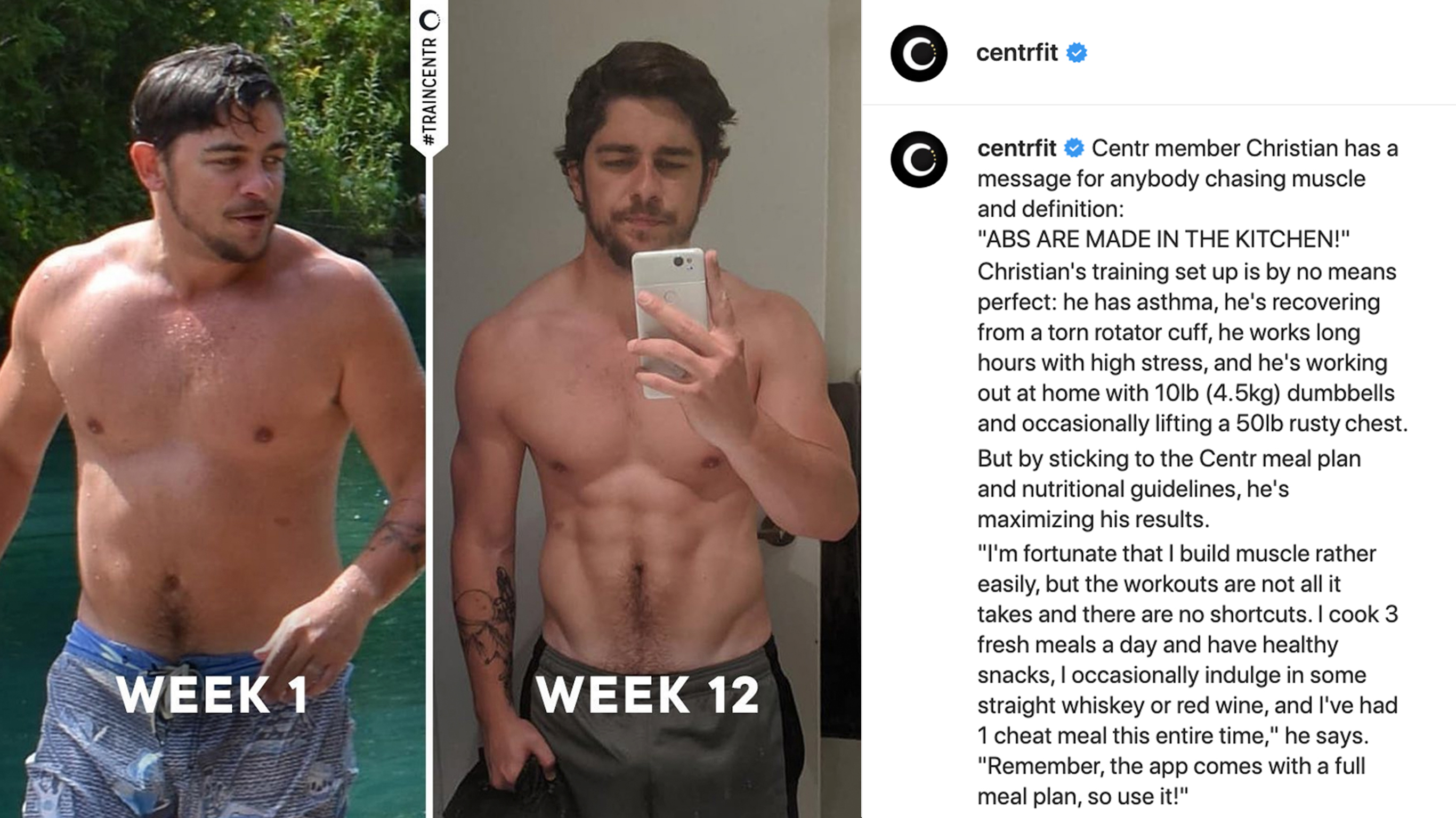 A progress picture of Centr member Christian.