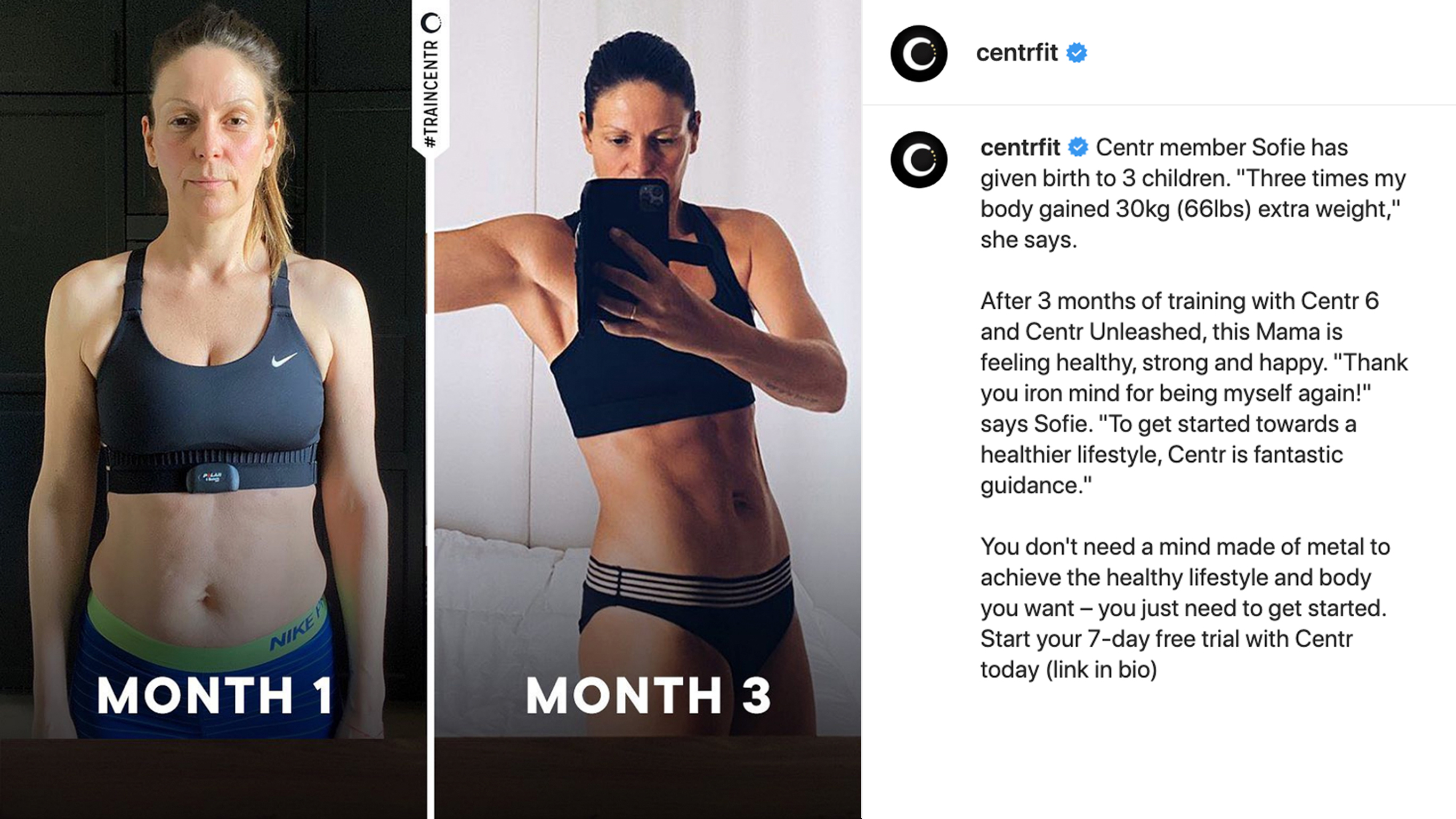 A progress picture of Centr member Sofie.