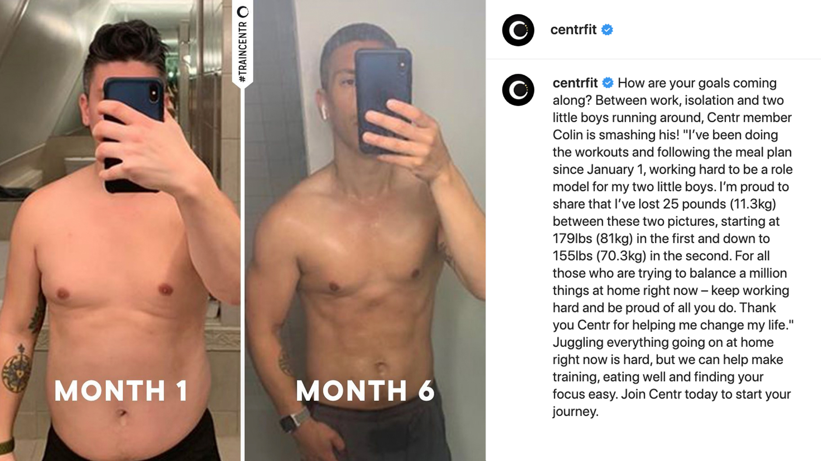 A progress picture of Centr member Colin.