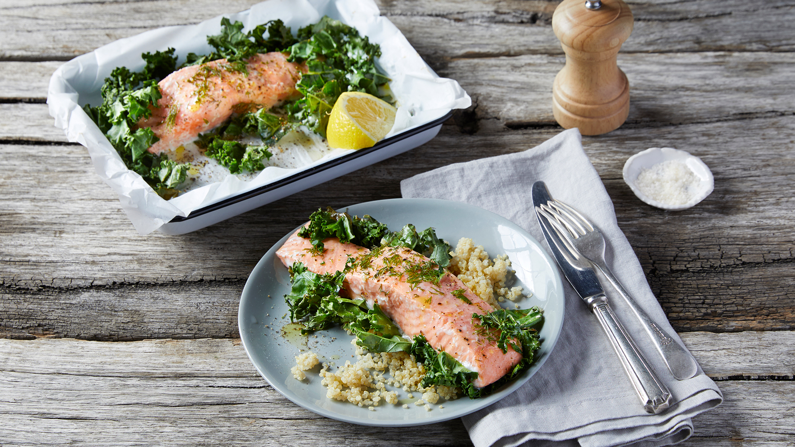 Baked Salmon with Kale