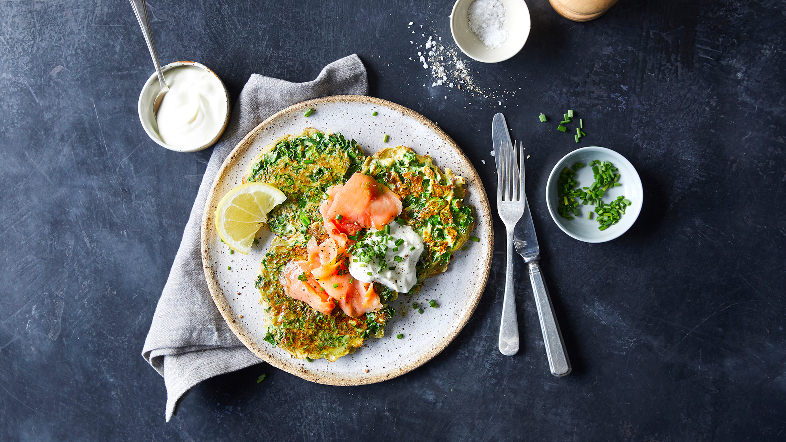 Kale & Zucchini Fritters with Salmon from the Centr meal plan.