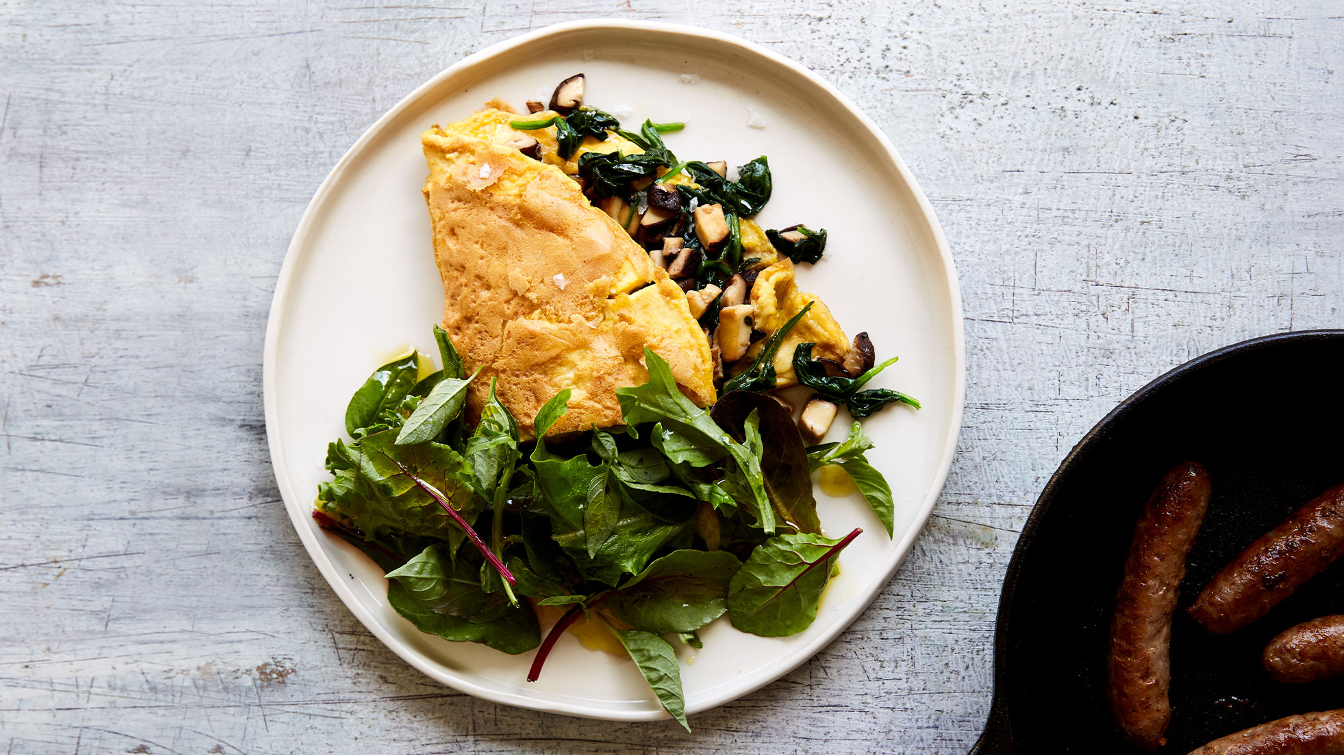 Spicy Sausage Omelette with Mushrooms & Greens