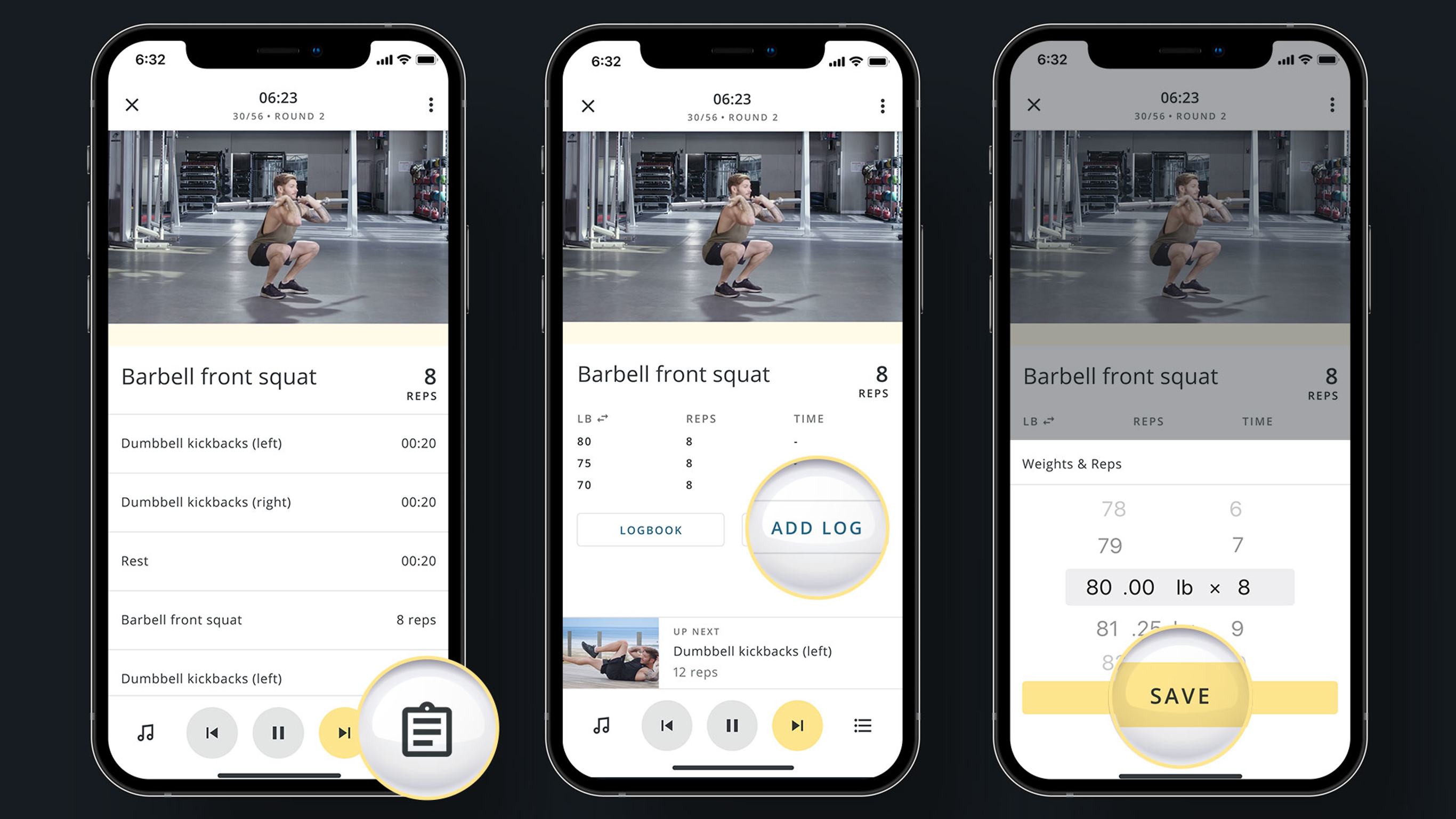 An infographic that shows how to track your weights and reps in the Centr app.