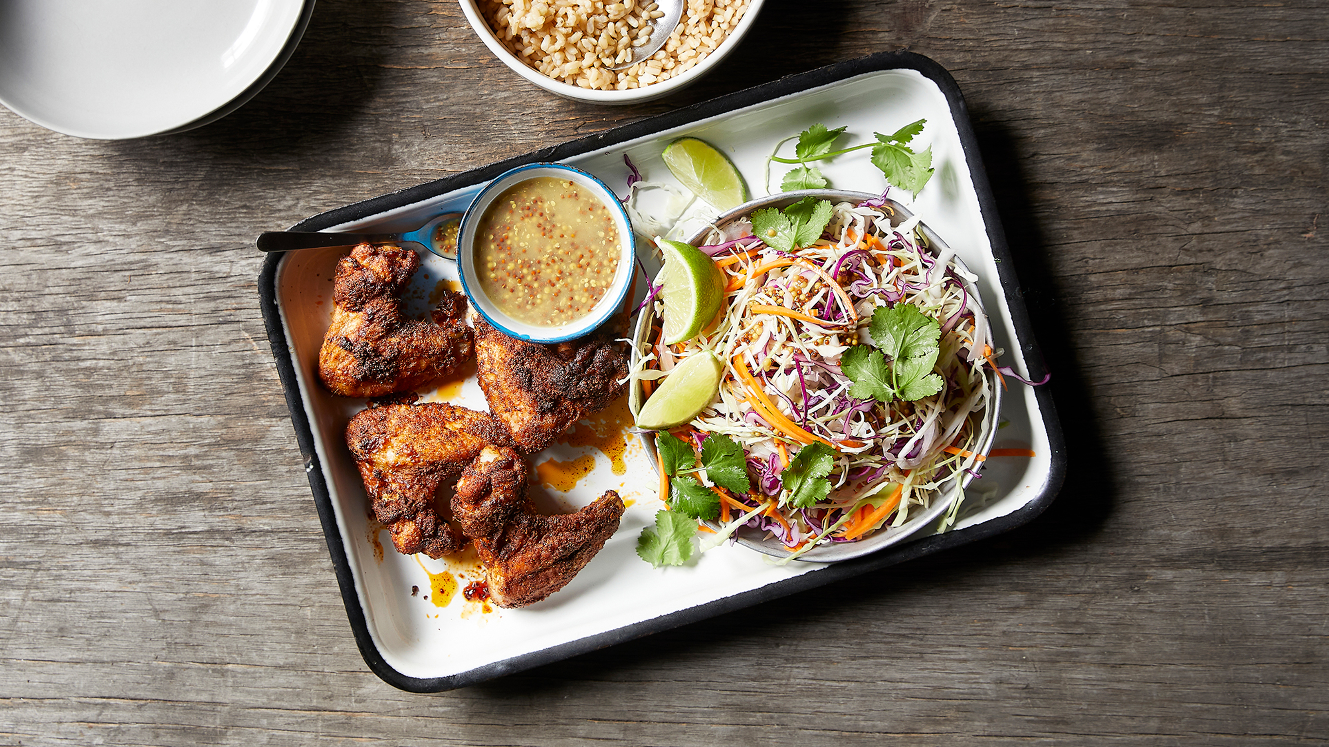 Dan's Spiced Chicken Wings with Rice & Slaw