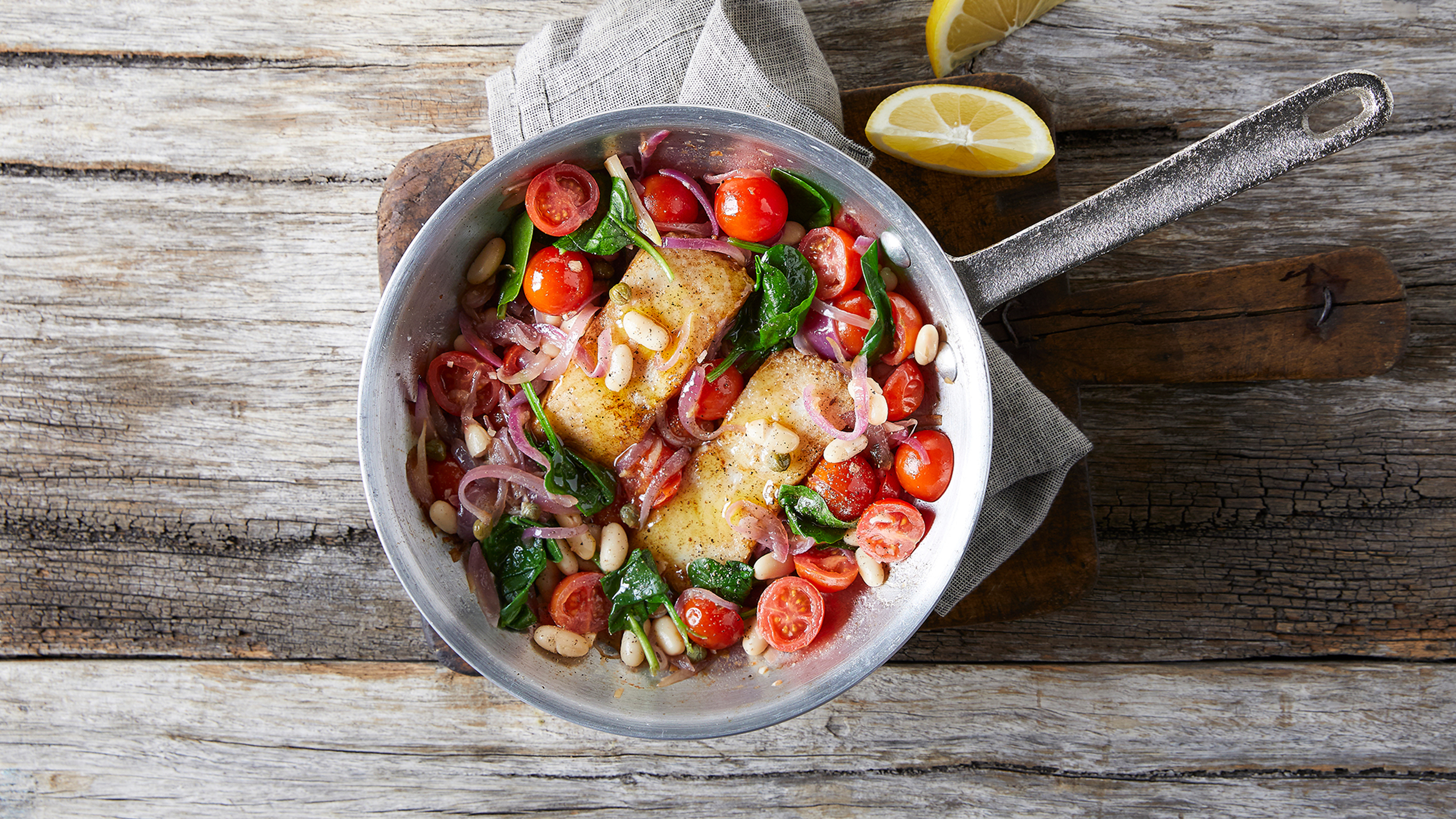 Skillet Fish with Beans & Tomatoes