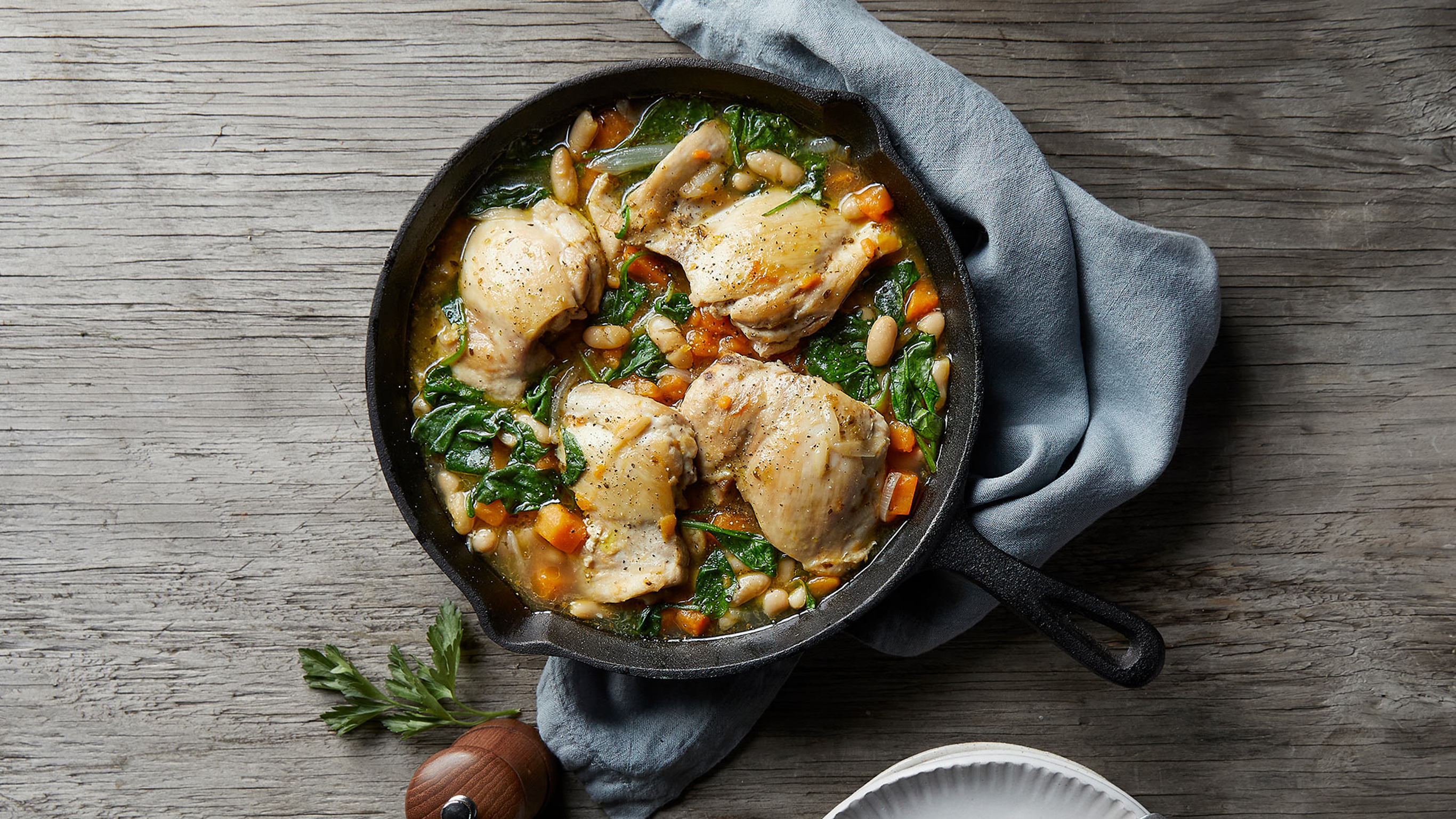 Skillet-braised Chicken with White Beans