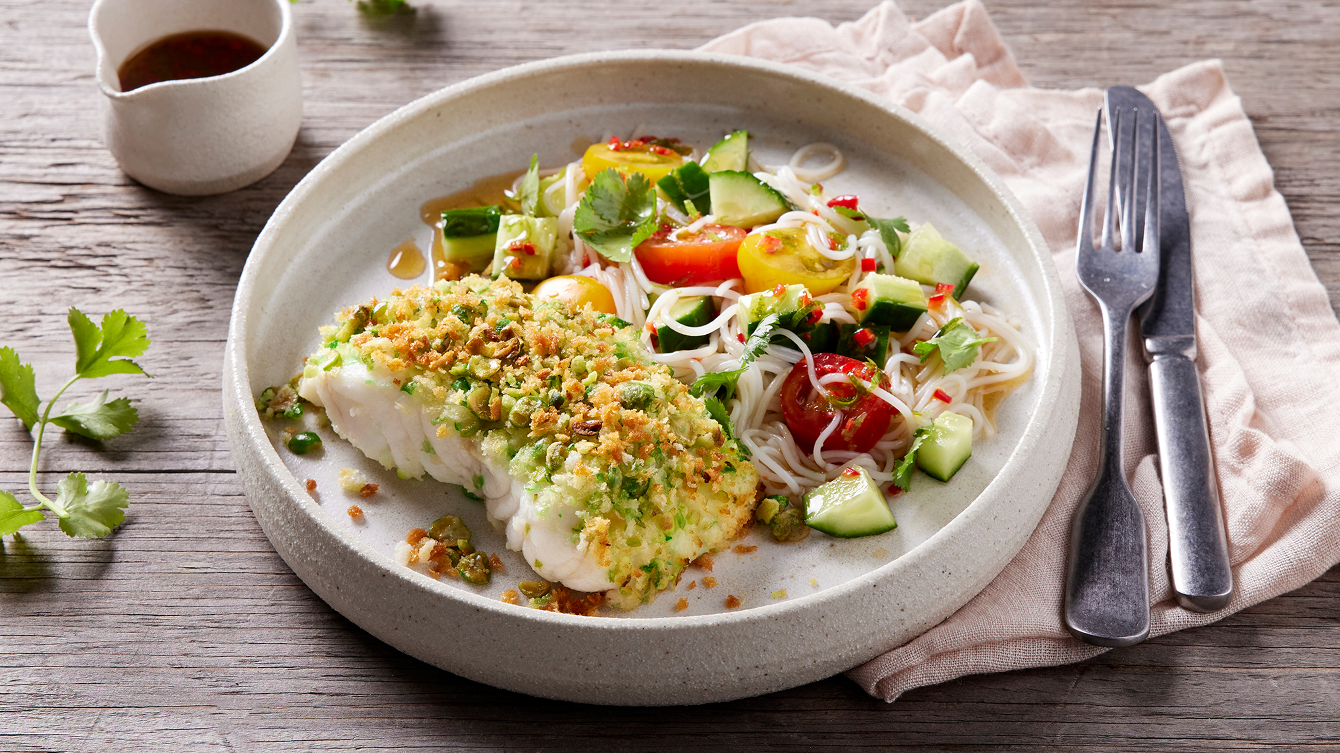 Wasabi-crusted Fish with Cucumber Salad