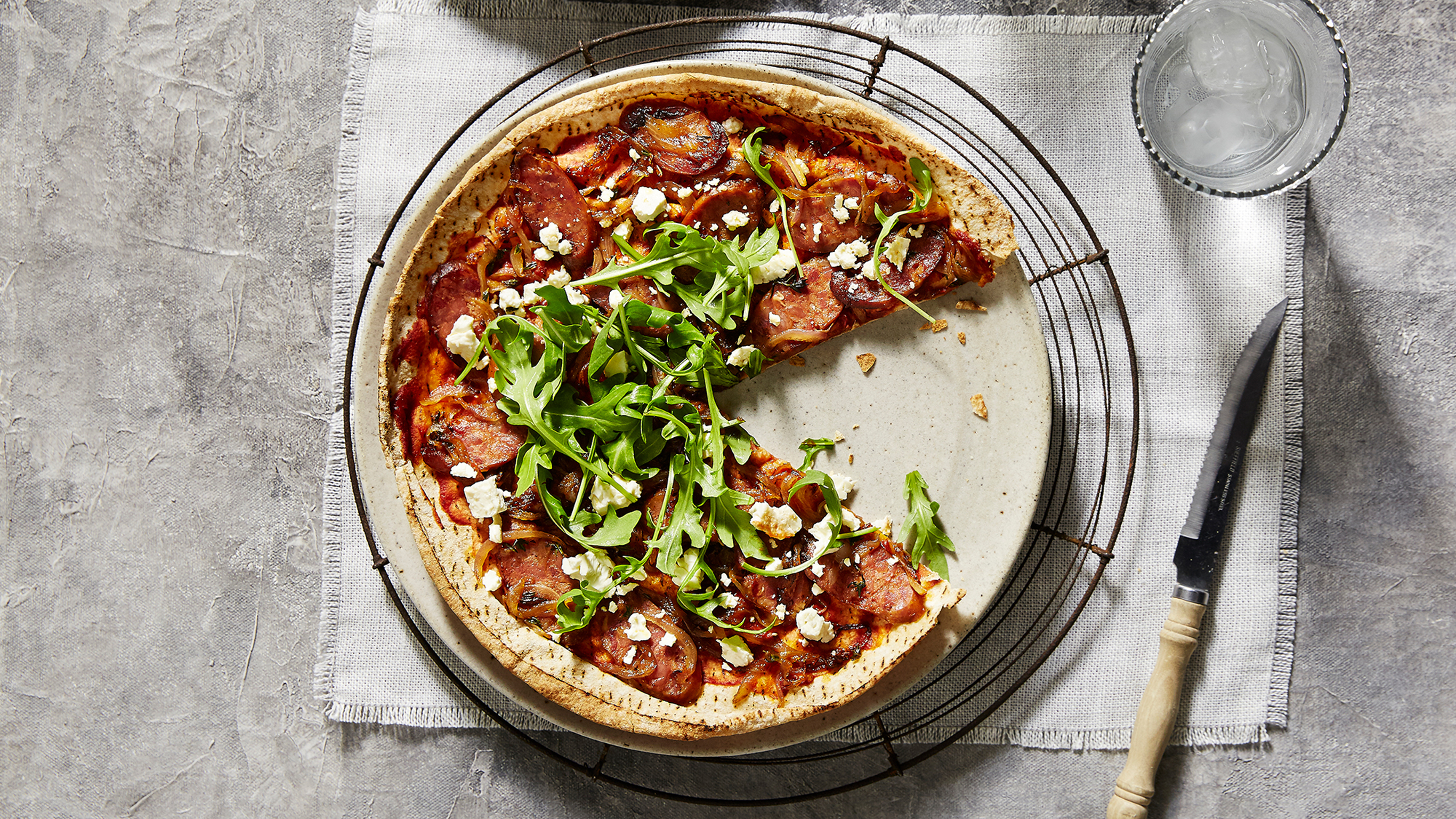 Spicy Chorizo, Rocket & Feta Flatbread Pizza