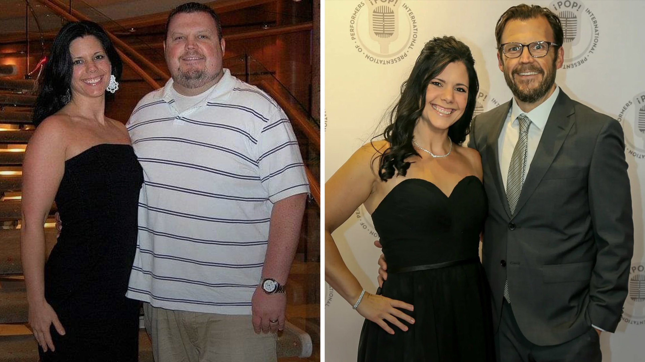 Smiling before and after pictures of Eric Hall and his wife Michele show their body transformations.
