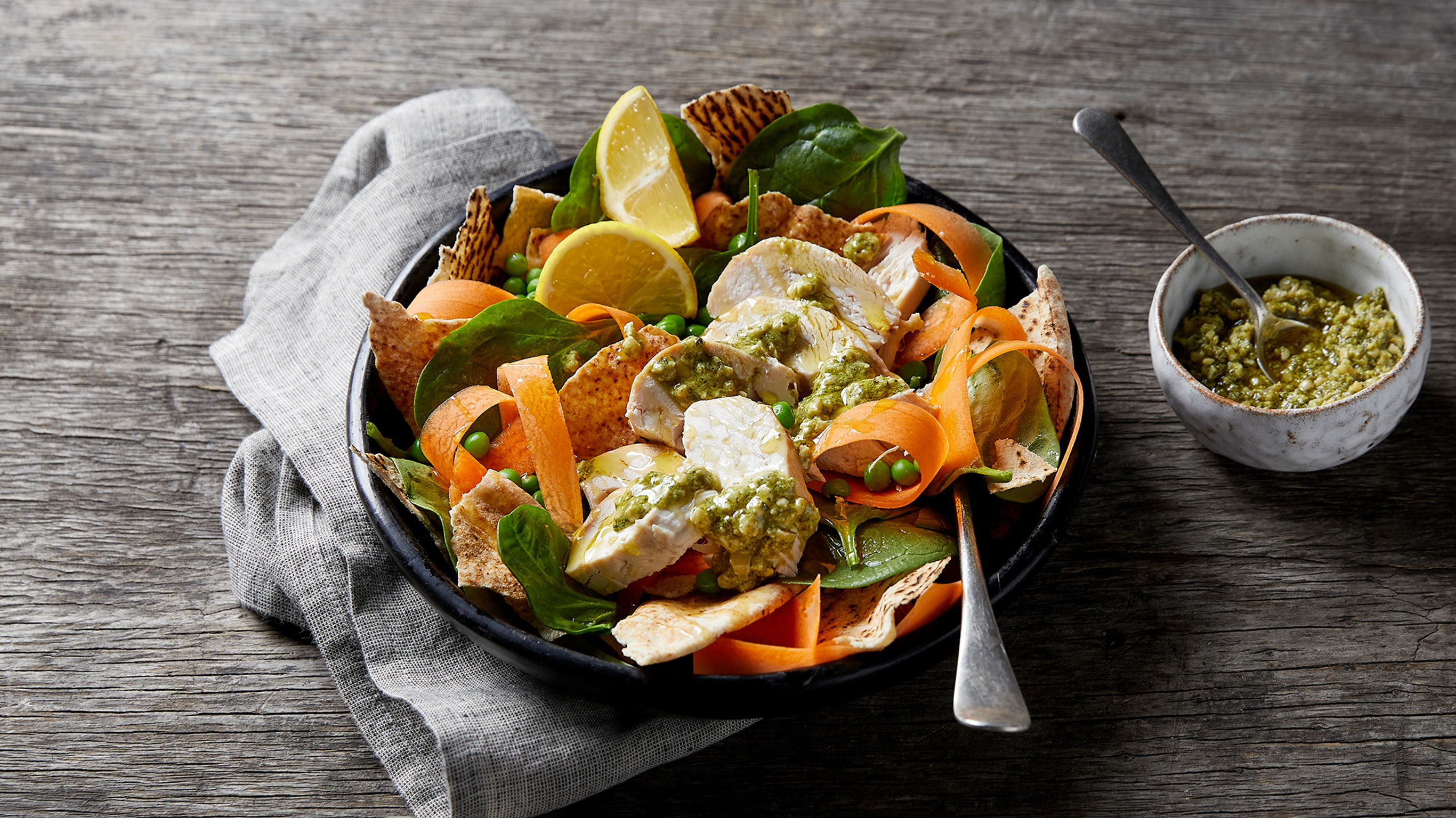 Chicken Pita Salad with Pesto
