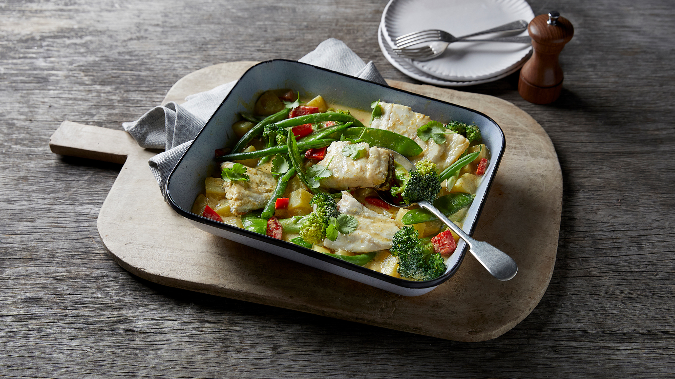 Sergio's Sheet-pan Fish & Potato Green Curry