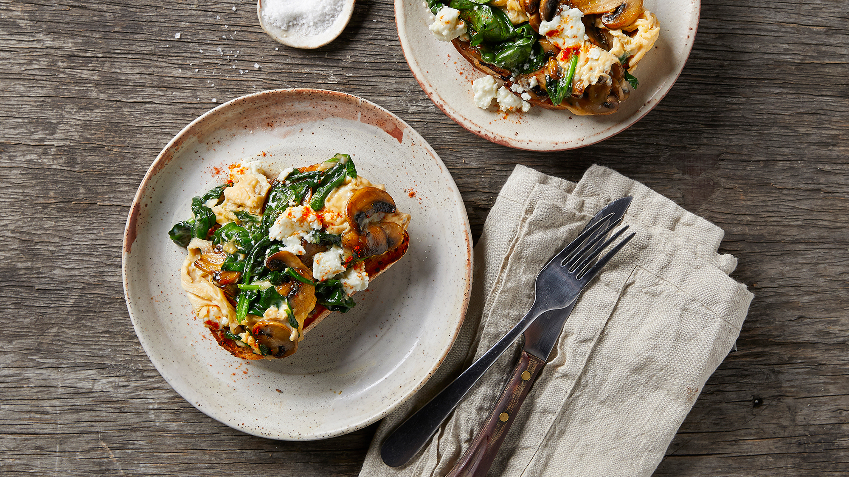 Dan's Goat’s Cheese, Spinach & Mushroom Scrambled Eggs