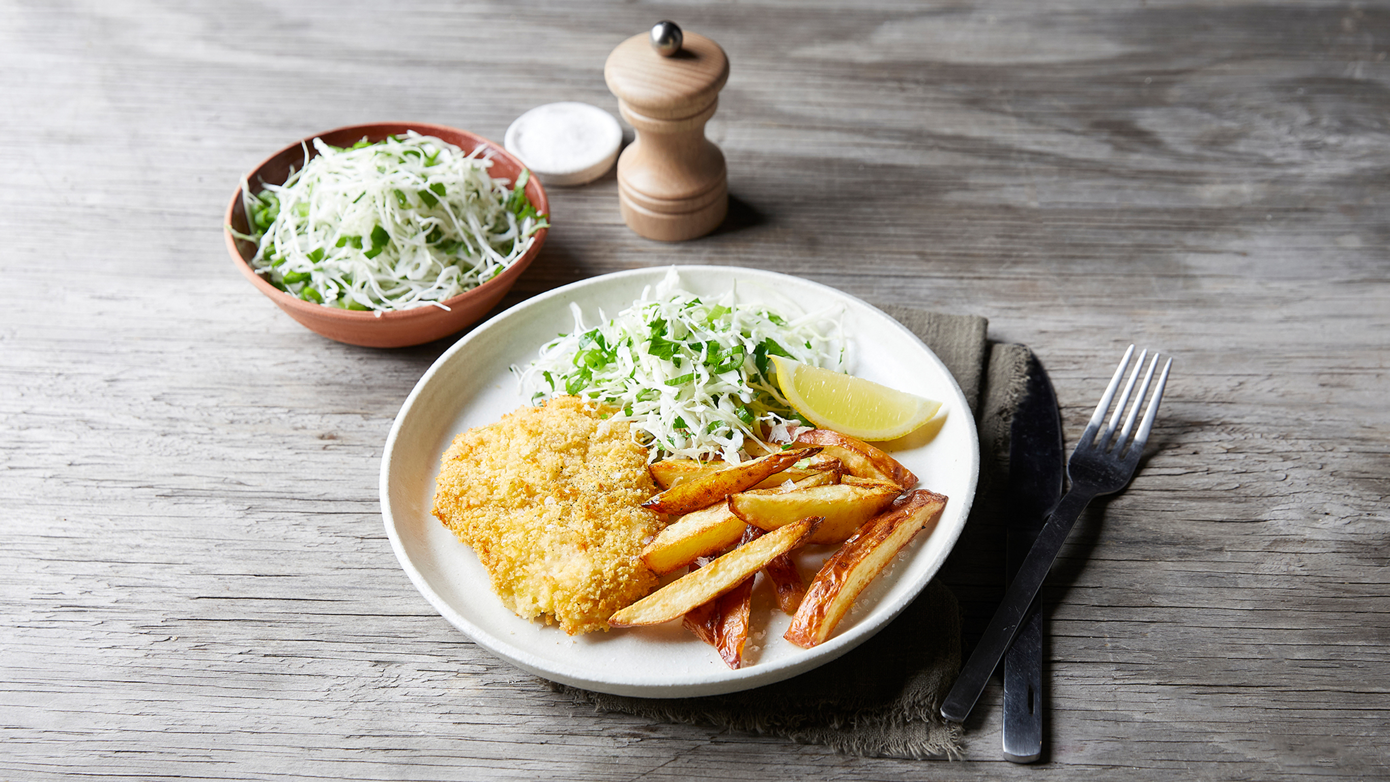 Baked Chicken Schnitzel with Slaw
