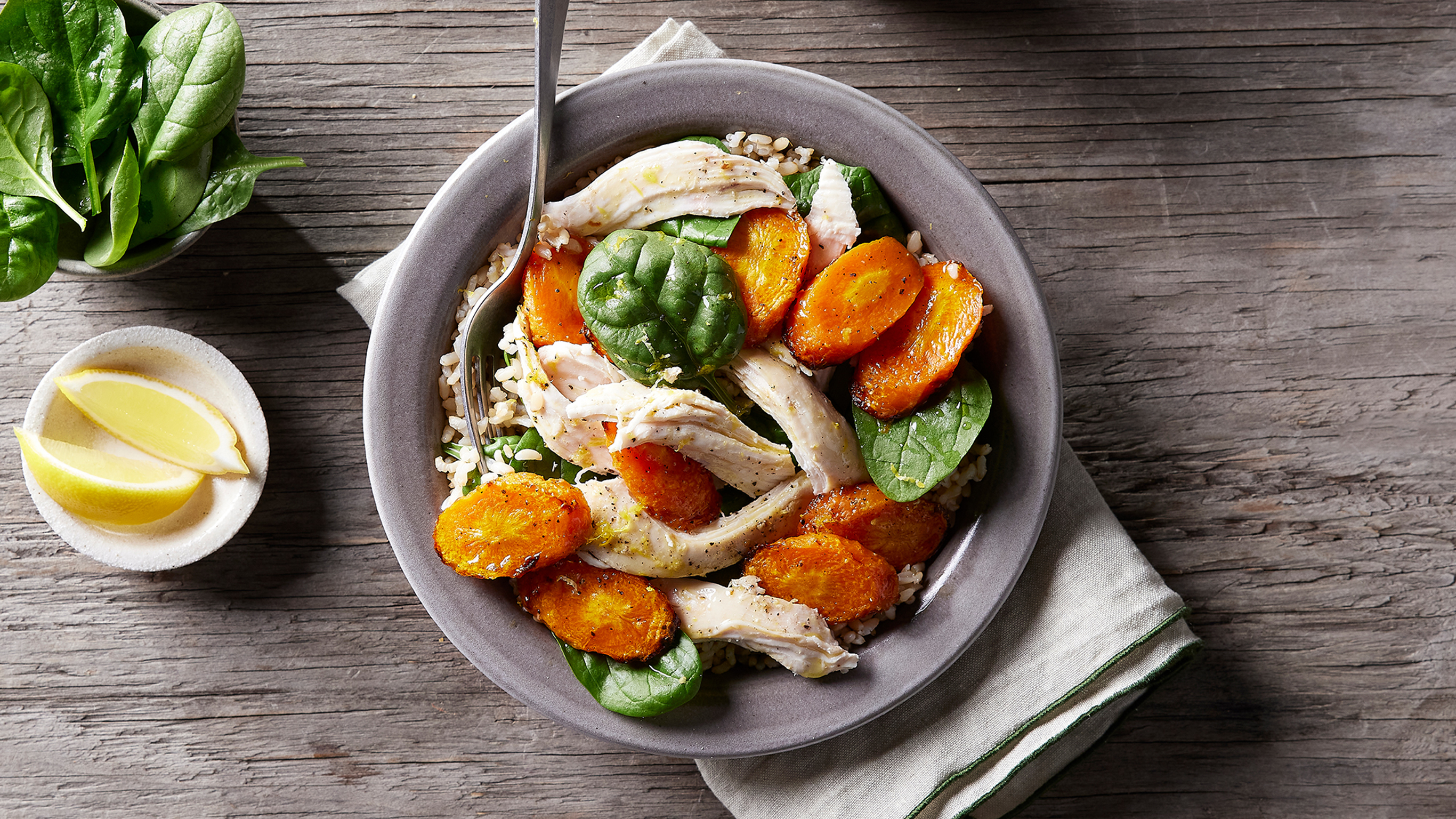 Dan's 5-ingredient Pulled Chicken & Rice Bowl with Roasted Carrots
