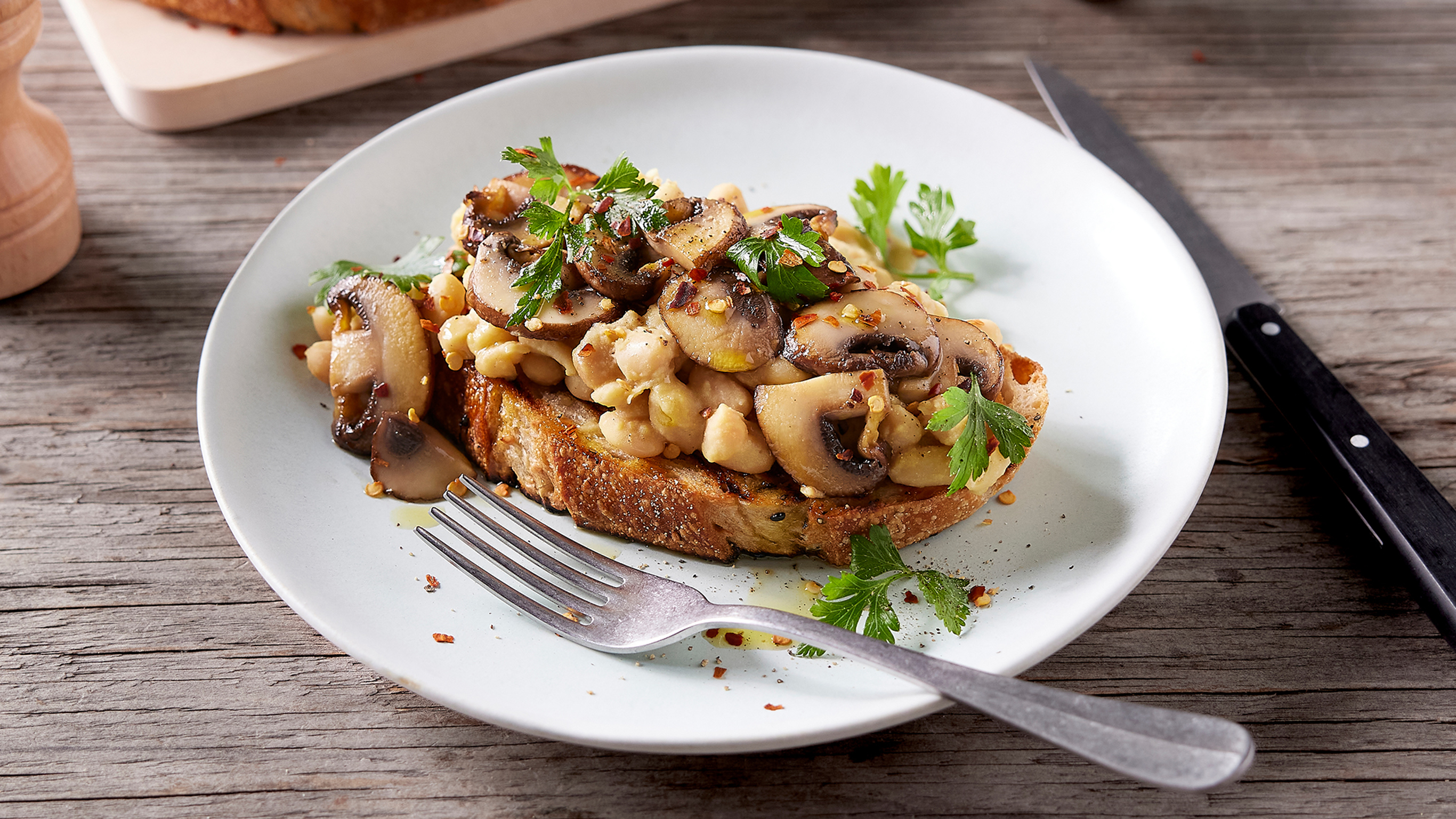 White Beans & Chilli Mushrooms on Sourdough