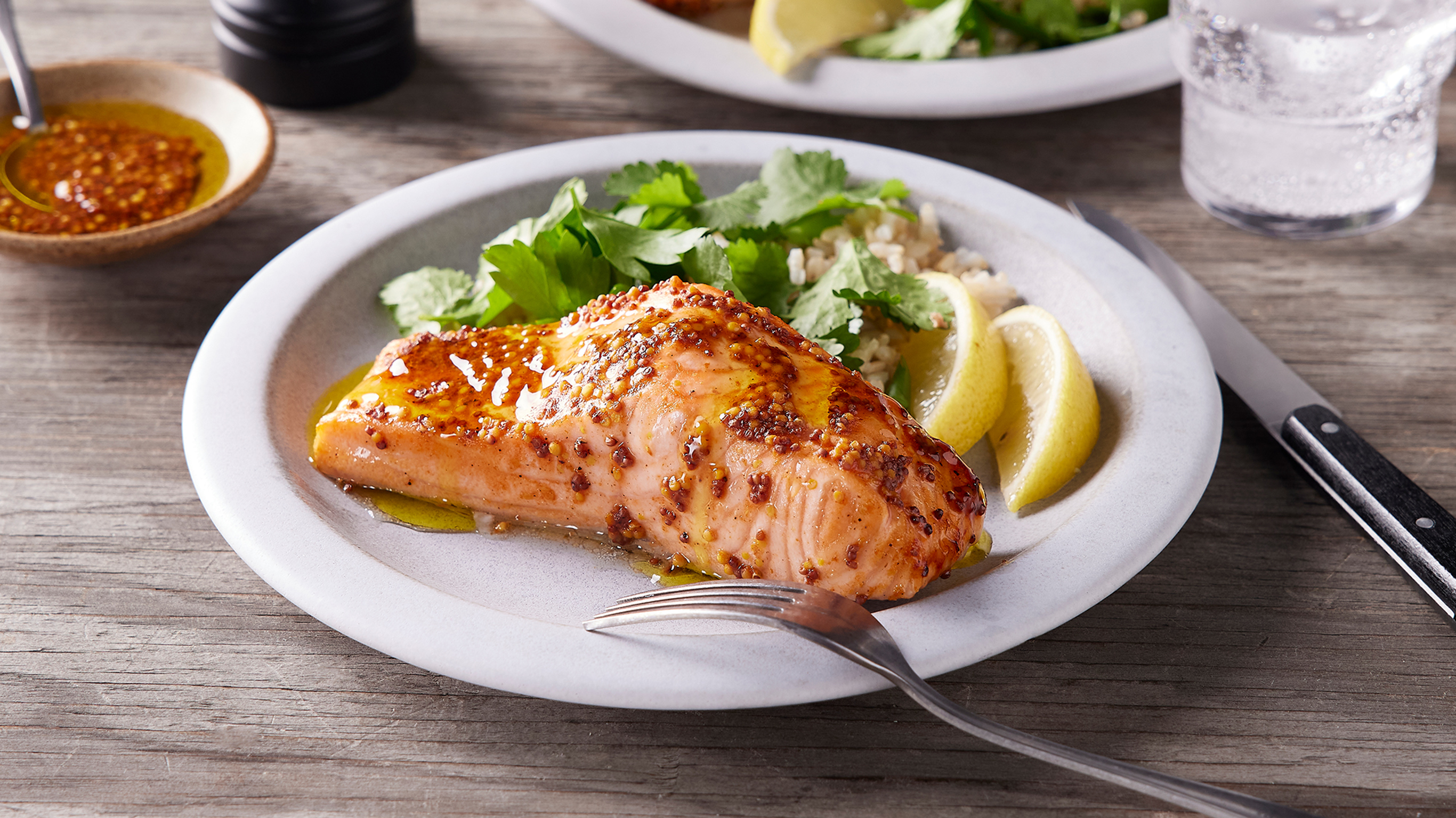 Mustardy Salmon with Herbed Rice