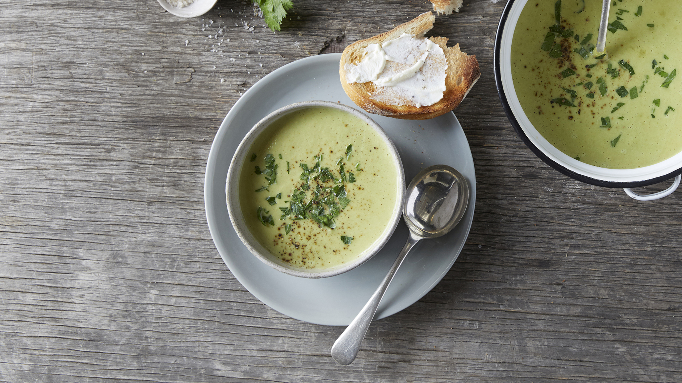 Broccoli Soup with Ricotta Toast