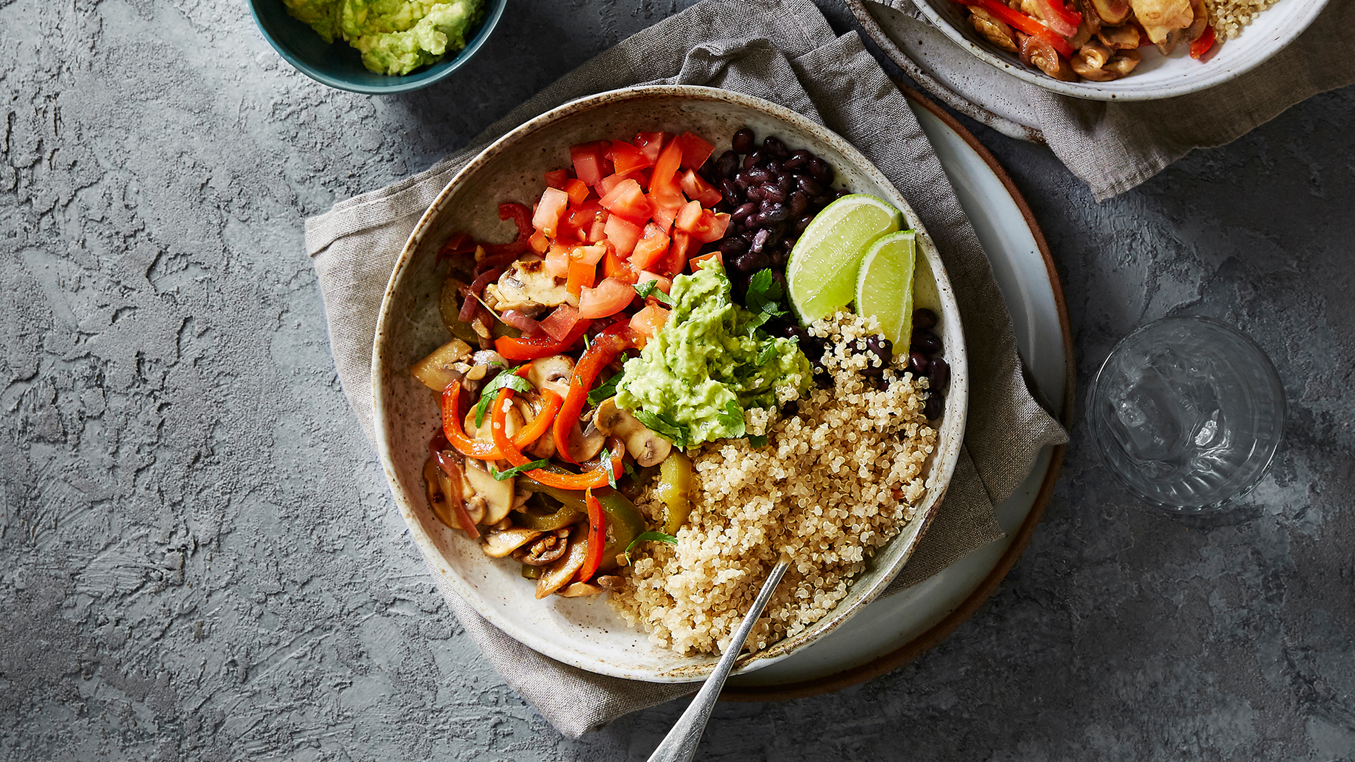 Centr’s Black Bean Fajita Bowl contains beans, avocado and quinoa for a magnesium-rich recovery meal.