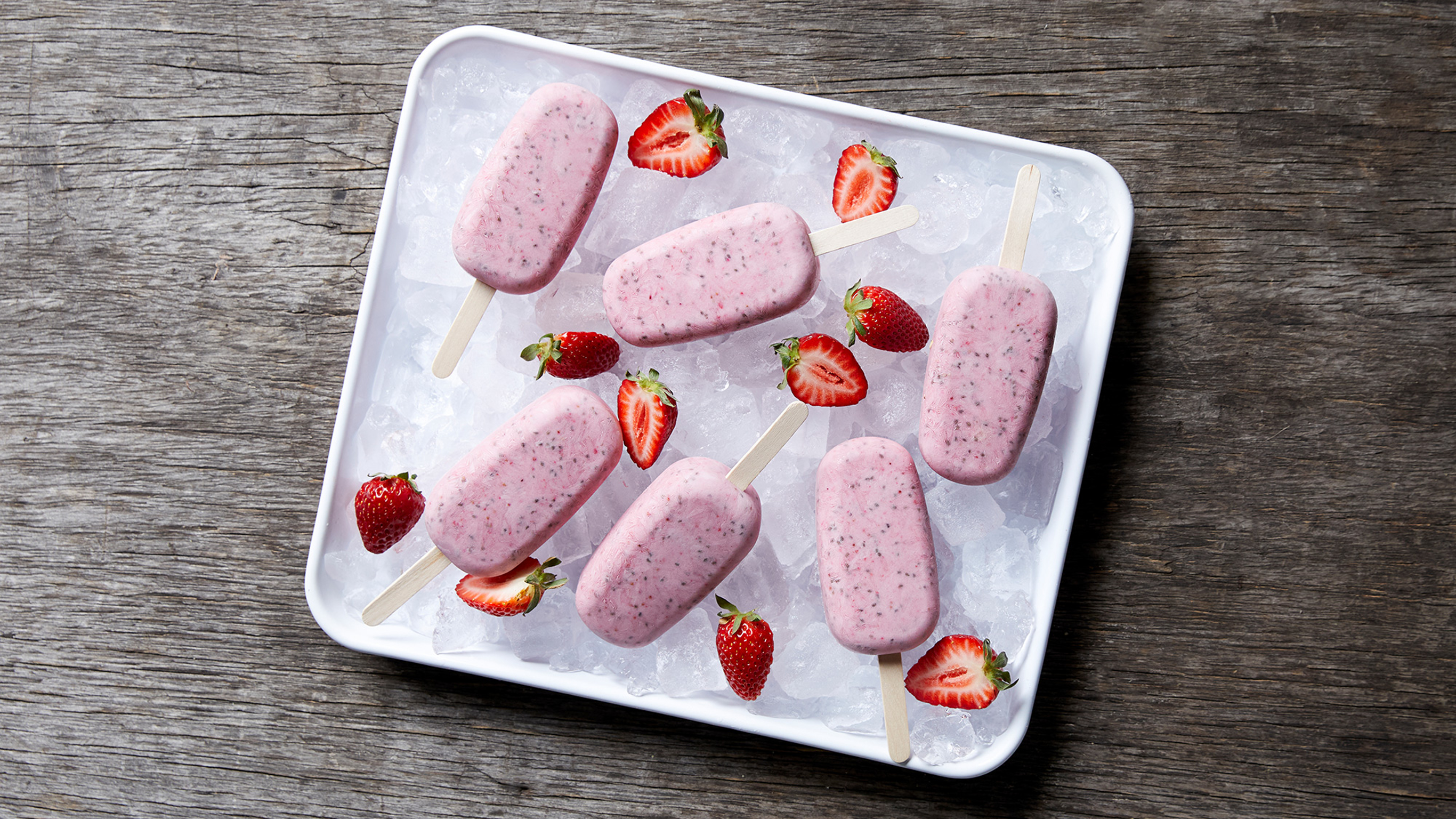 A tray of Strawberry Ice Cream Pops, from the Centr meal plan, sits on a table.