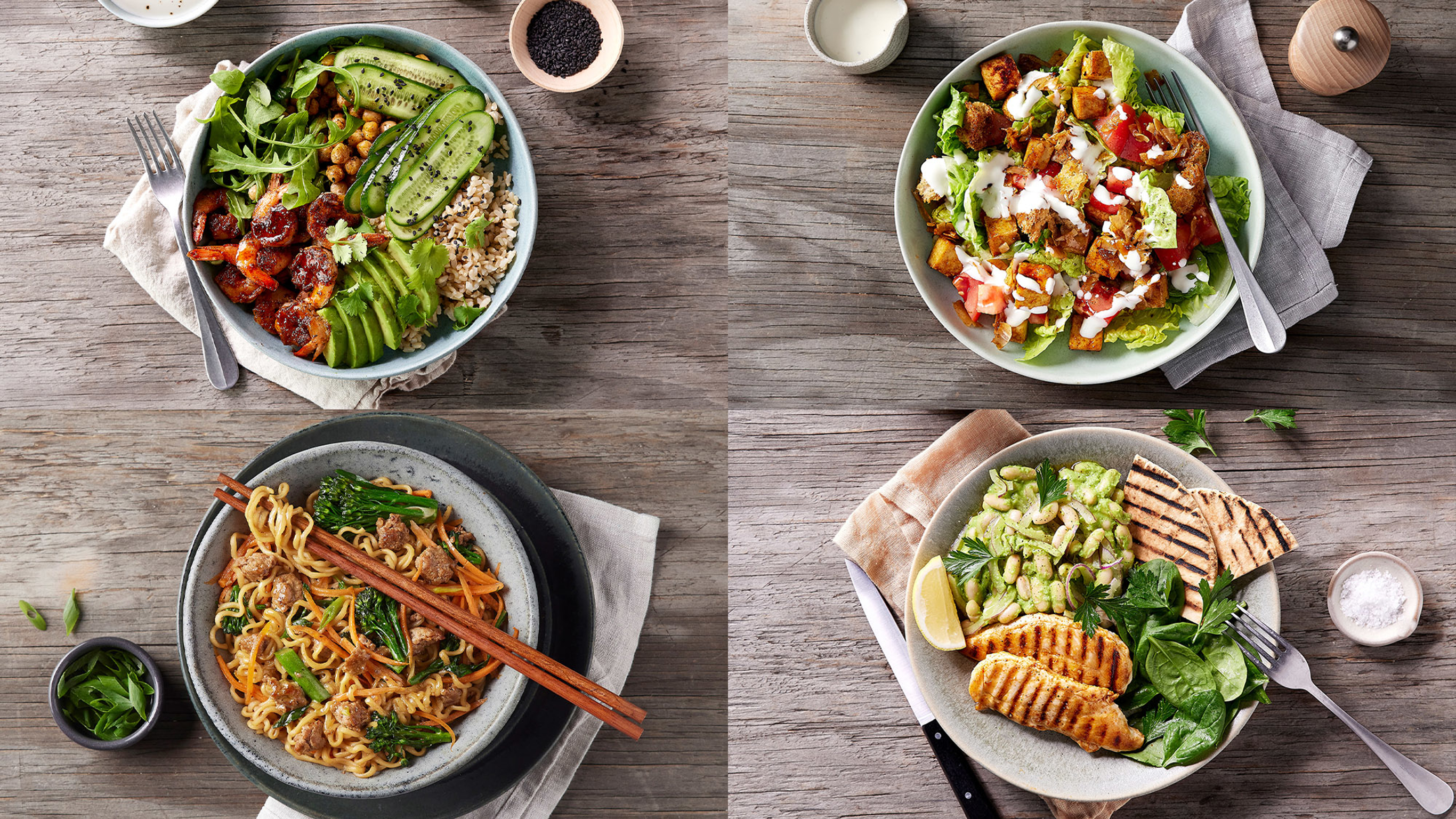 A montage of four meals from the Centr meal plan, which for part of the 10 high-protein recipes for stronger bones recipe collection.
