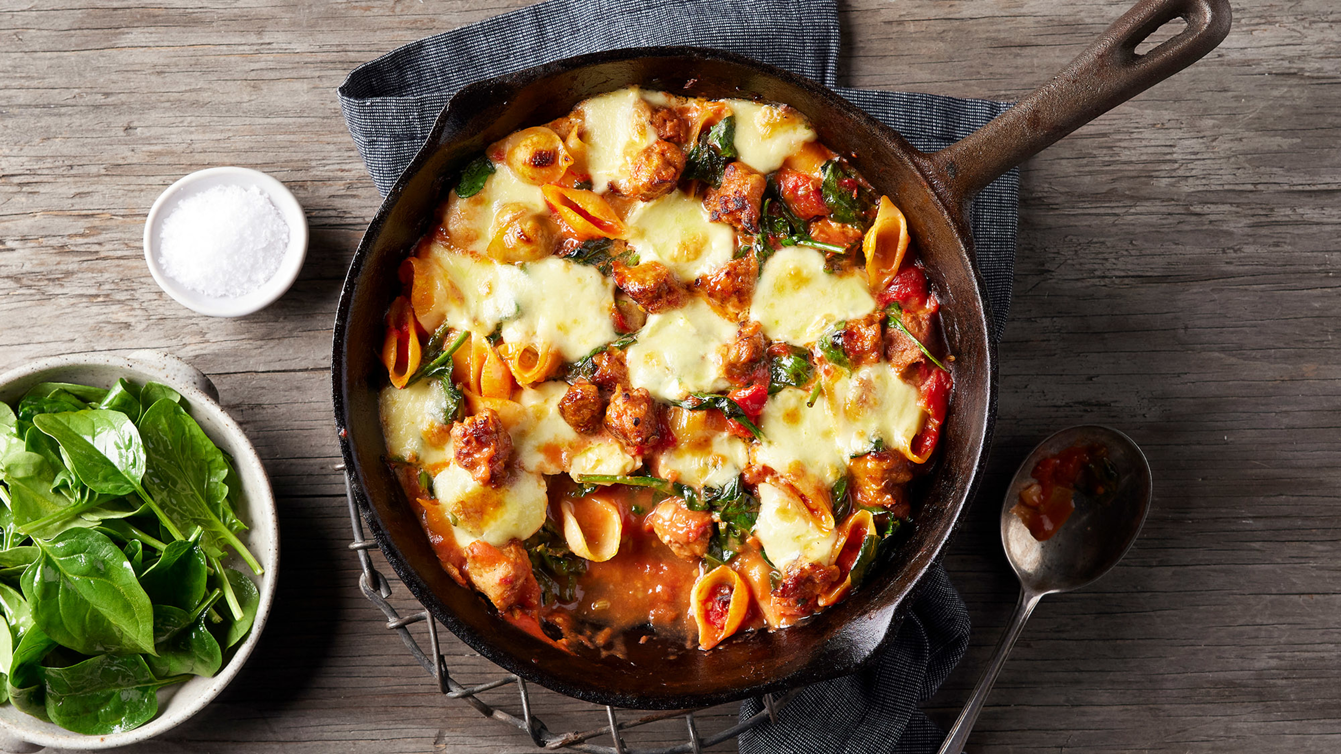 Most flavor for the least effort: Skillet Sausage Pasta Bake