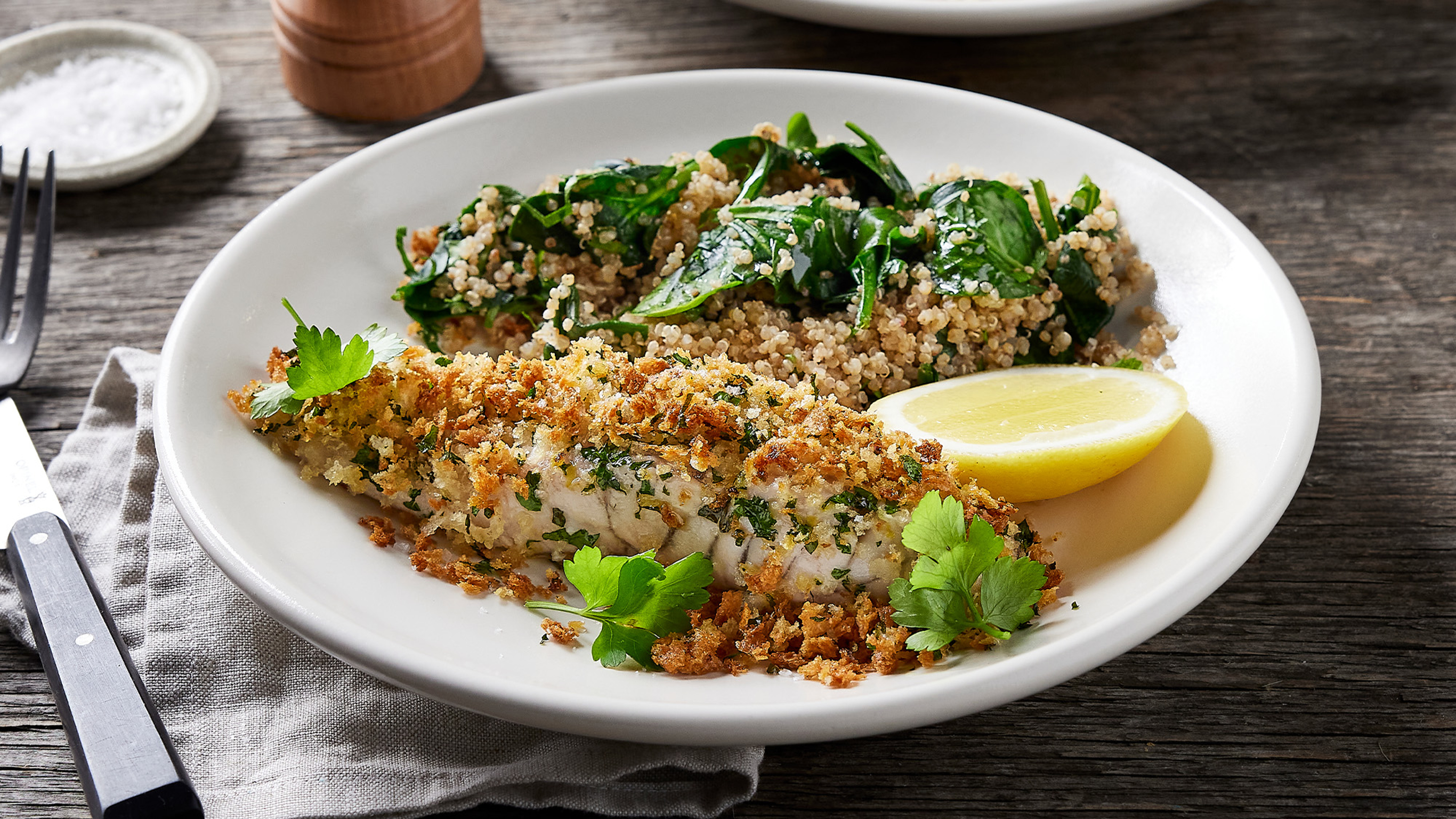 4. Baked Crumbed Fish & Salad