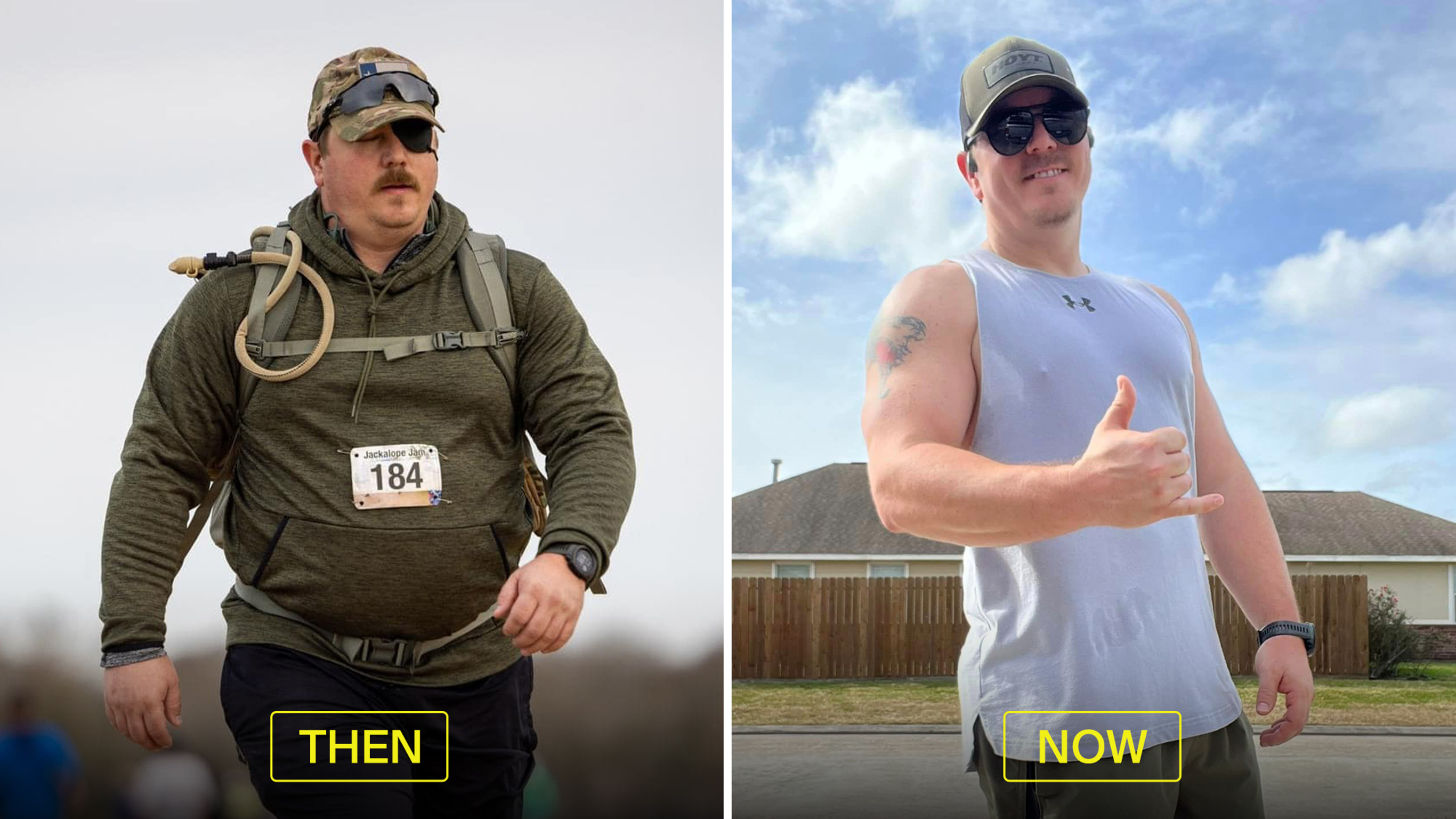 Centr member Cody poses in before and after photos, showing her Centr transformation.