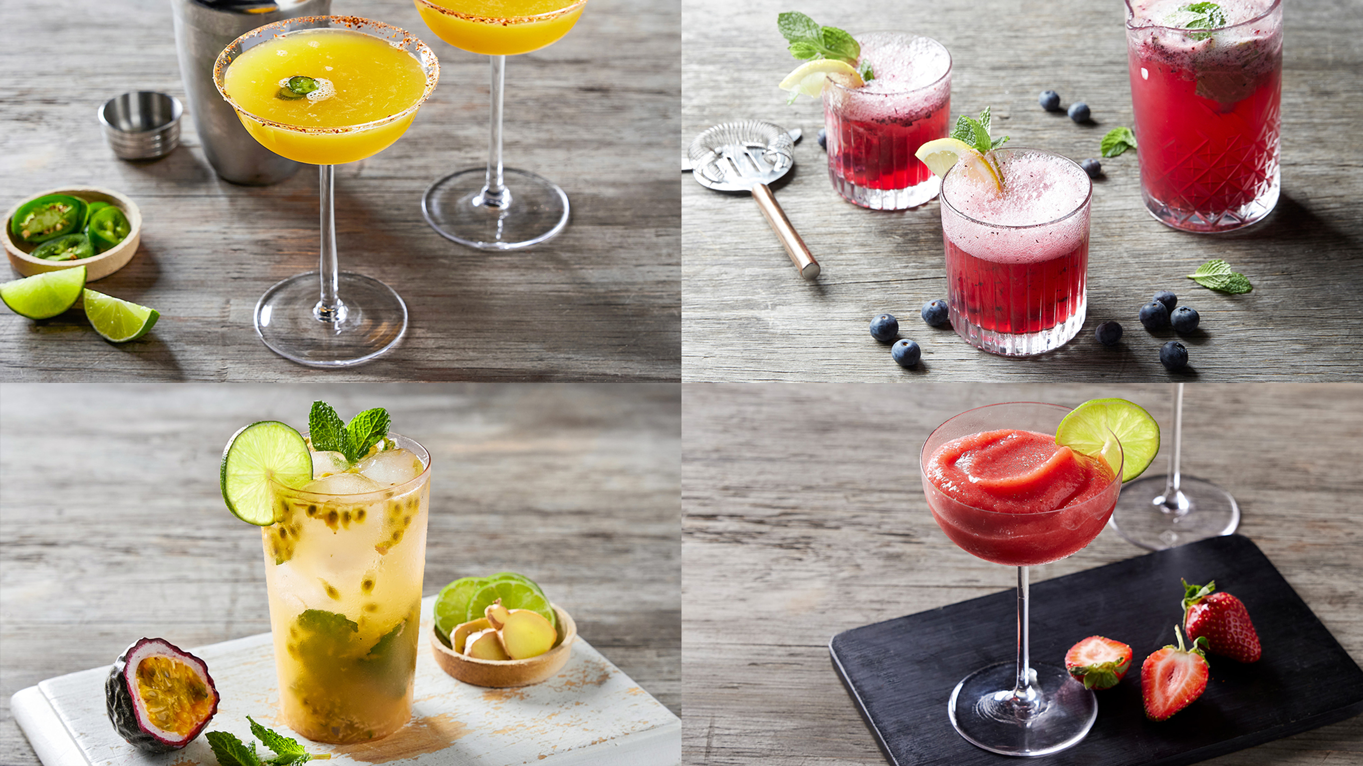 A collation of four different mocktails from the Centr mocktail menu.