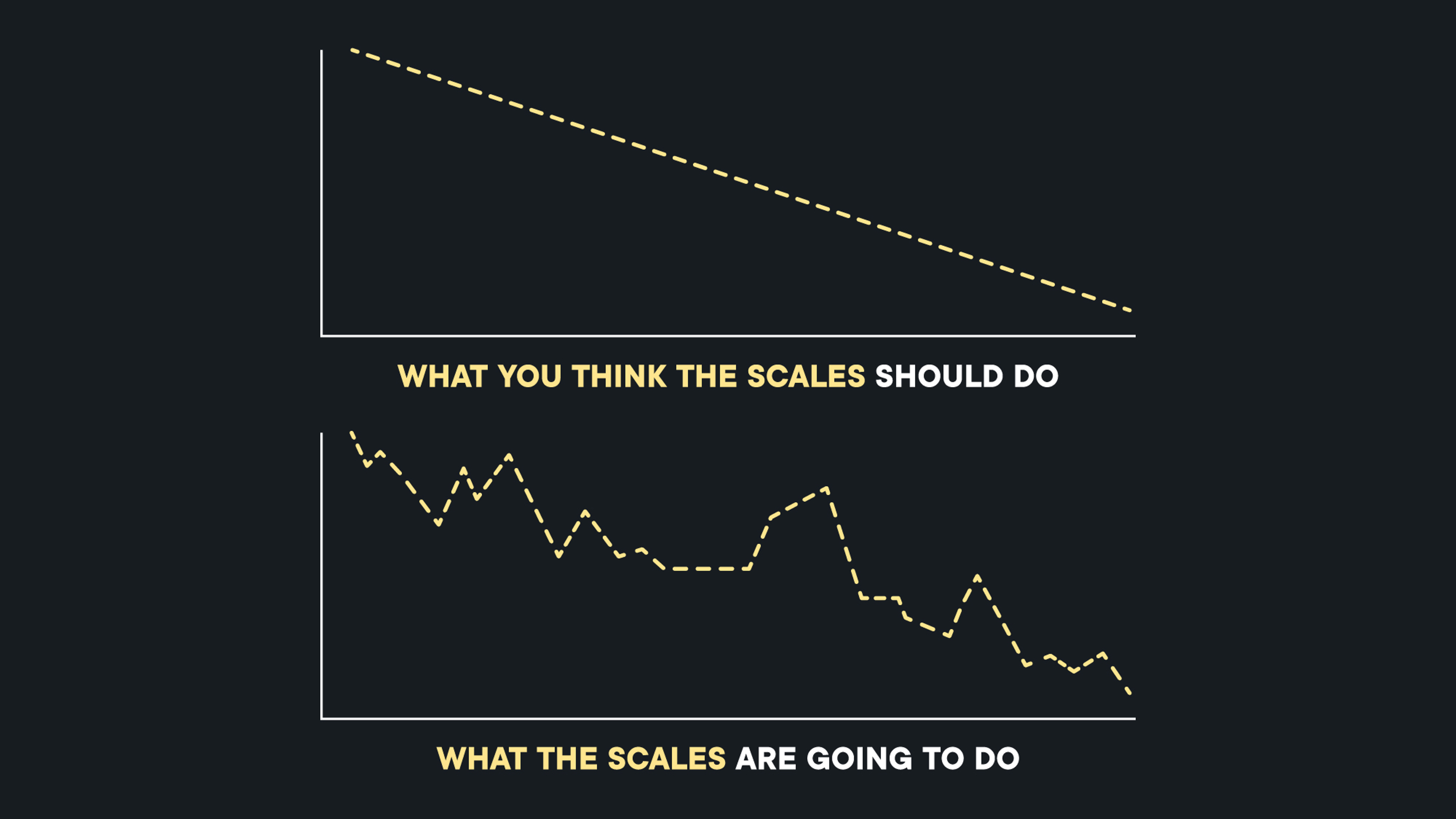 A graph depicting the non-linear progress of weight loss.