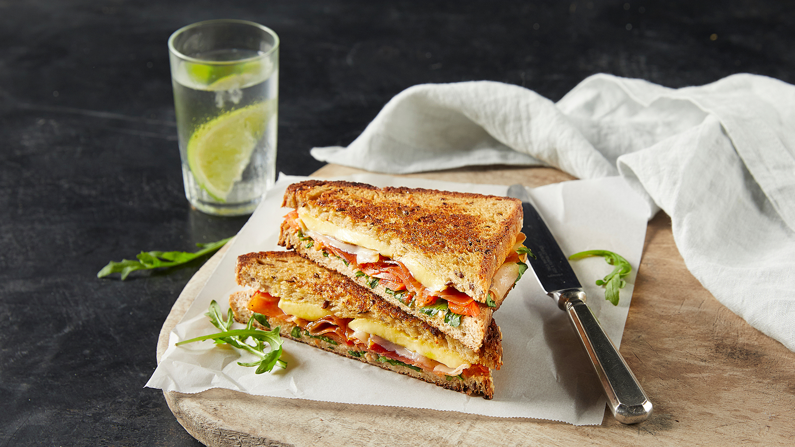A serve of Centr's Italian Toasted Sandwich is plated and ready to eat.